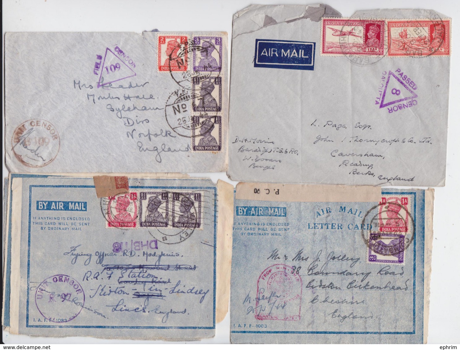 BRITISH INDIA RAJ POSTAGE INDE CENSURE LOT OF 23 AIR MAIL COVER UNIT FIELD CENSOR WW2 LETTER ENVELOPE ON ACTIVE SERVICE - 1936-47 Roi Georges VI
