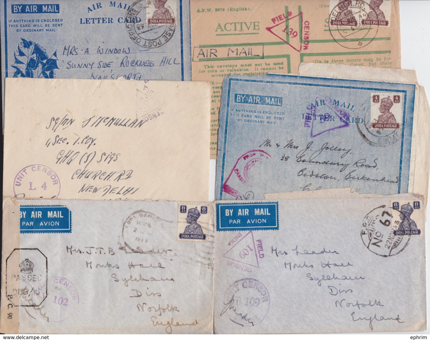 BRITISH INDIA RAJ POSTAGE INDE CENSURE LOT OF 23 AIR MAIL COVER UNIT FIELD CENSOR WW2 LETTER ENVELOPE ON ACTIVE SERVICE - 1936-47 Roi Georges VI