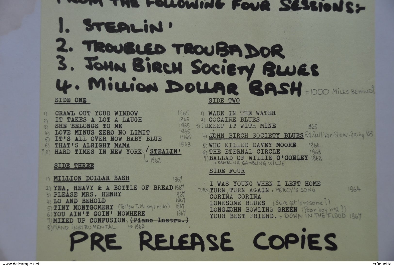 RARE DOUBLE BOOTLEG BOB DYLAN De 1969 - Editions Limitées