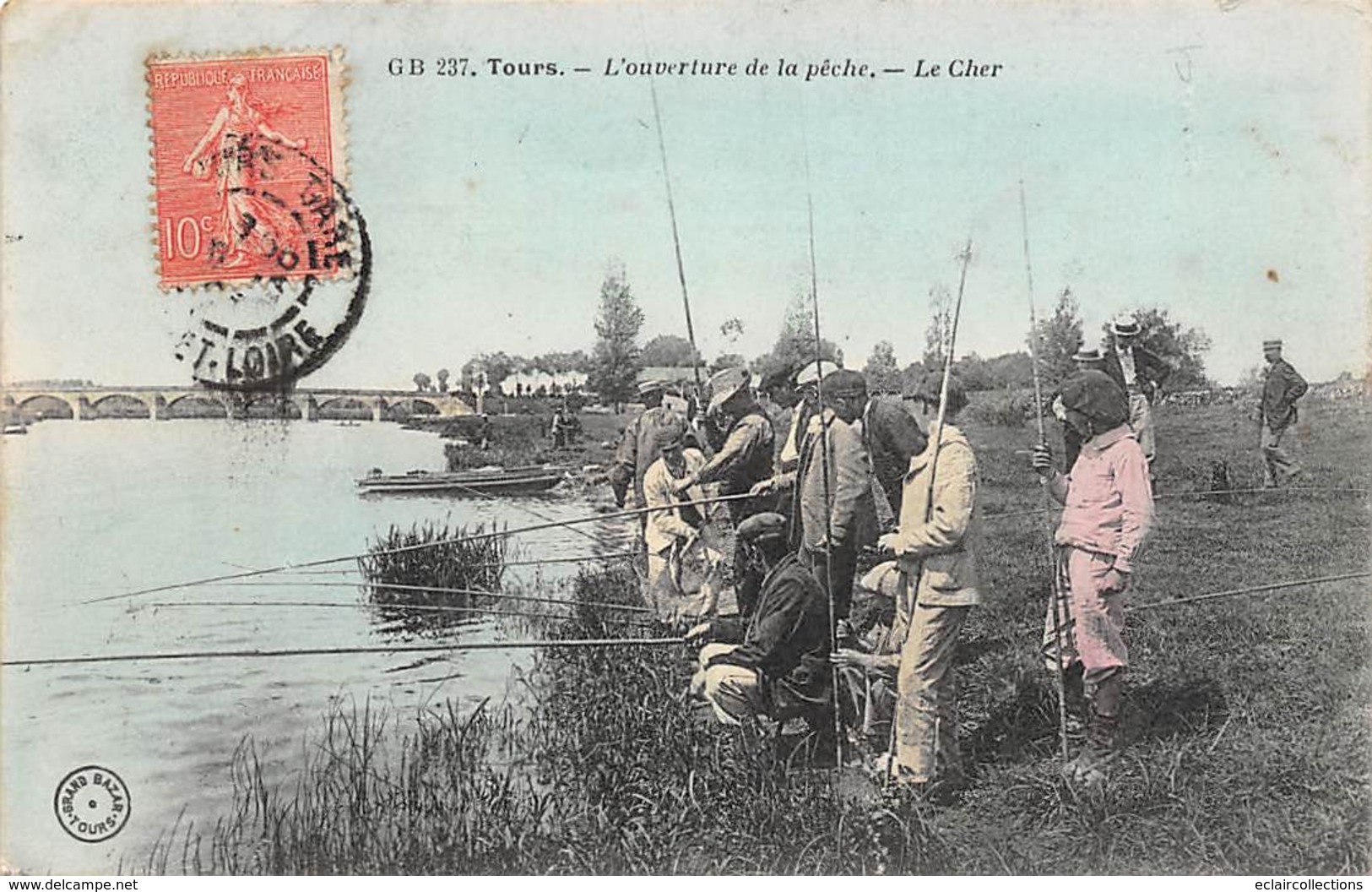 Thème.  Métier.   Pêche A La Ligne :     37  Tours  Ouverture De La Pêche. Carte En Couleur        (Voir Scan) - Visvangst