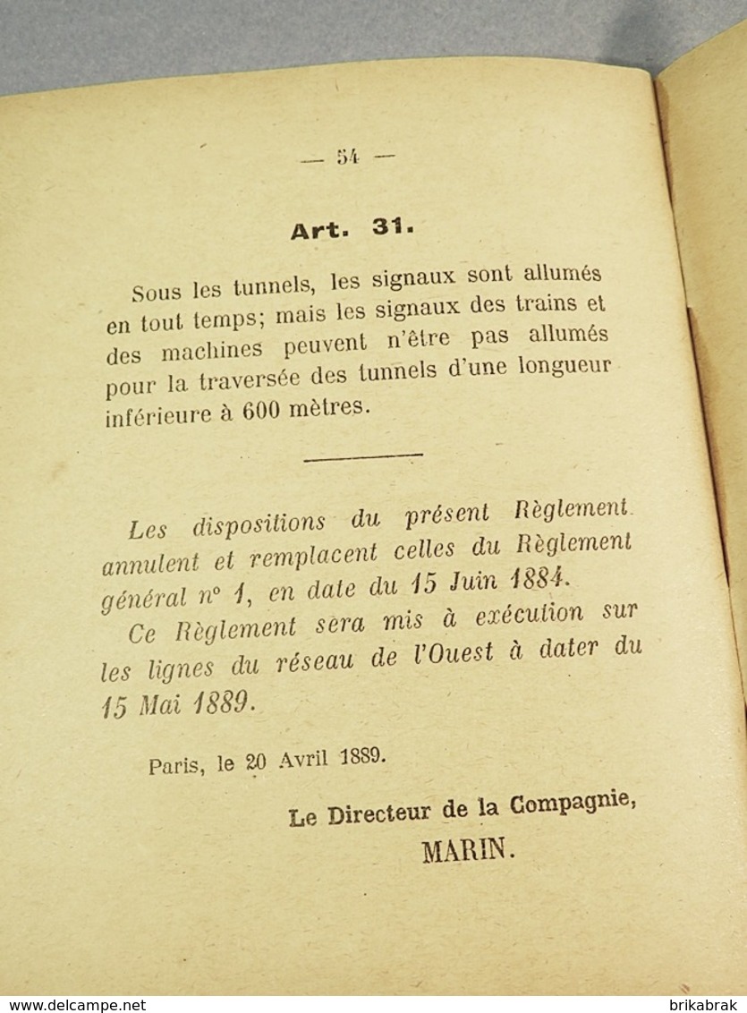 ~ LIVRET REGLEMENT GENERAL CHEMINS DE FER DE L'OUEST - Train Sncf