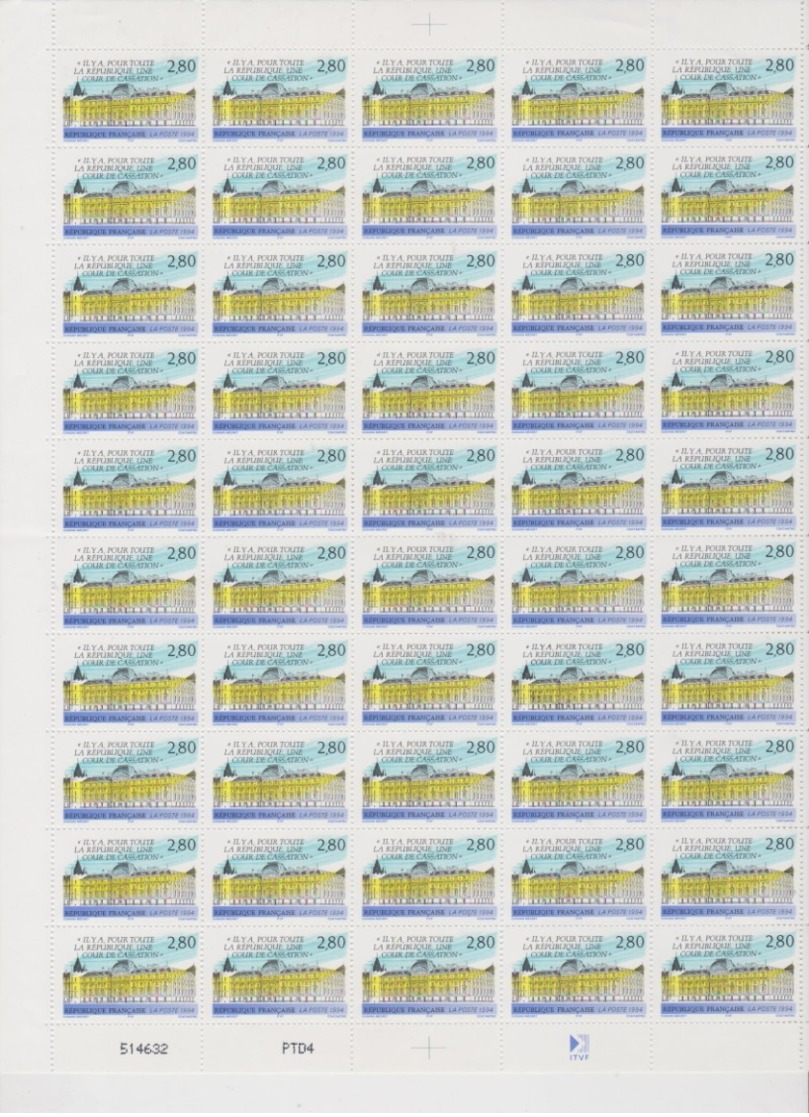 FRANCE 1 Feuille Compléte 50 T 2886 - Vendu Sous Valeur Faciale - 1994 - 200 Ans Cour De Cassation - Fogli Completi