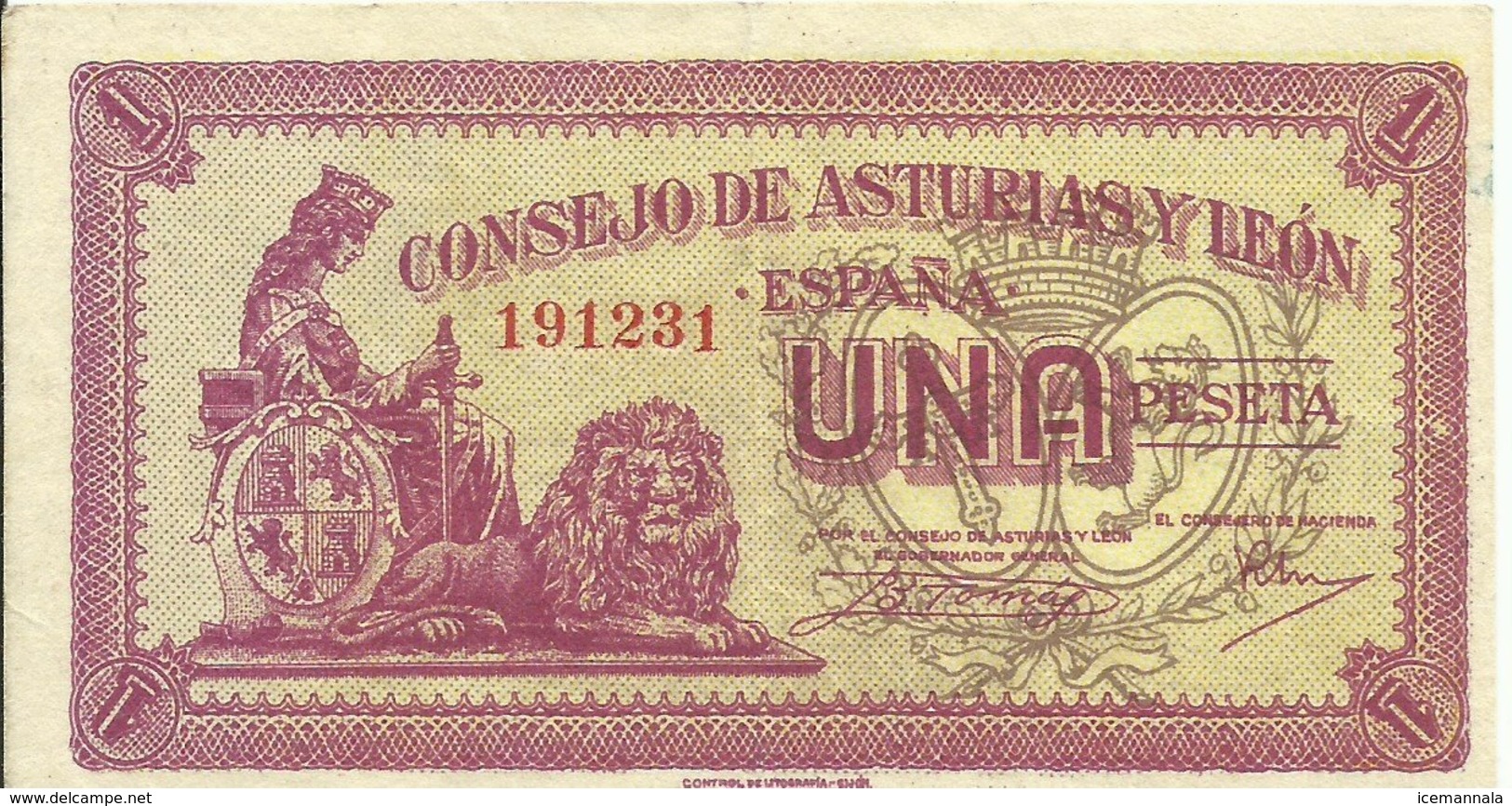 ESPAÑA, BILLETE 1 PESETA  ASTURIAS Y LEON,  AÑO 1936    BC - 1-2 Pesetas