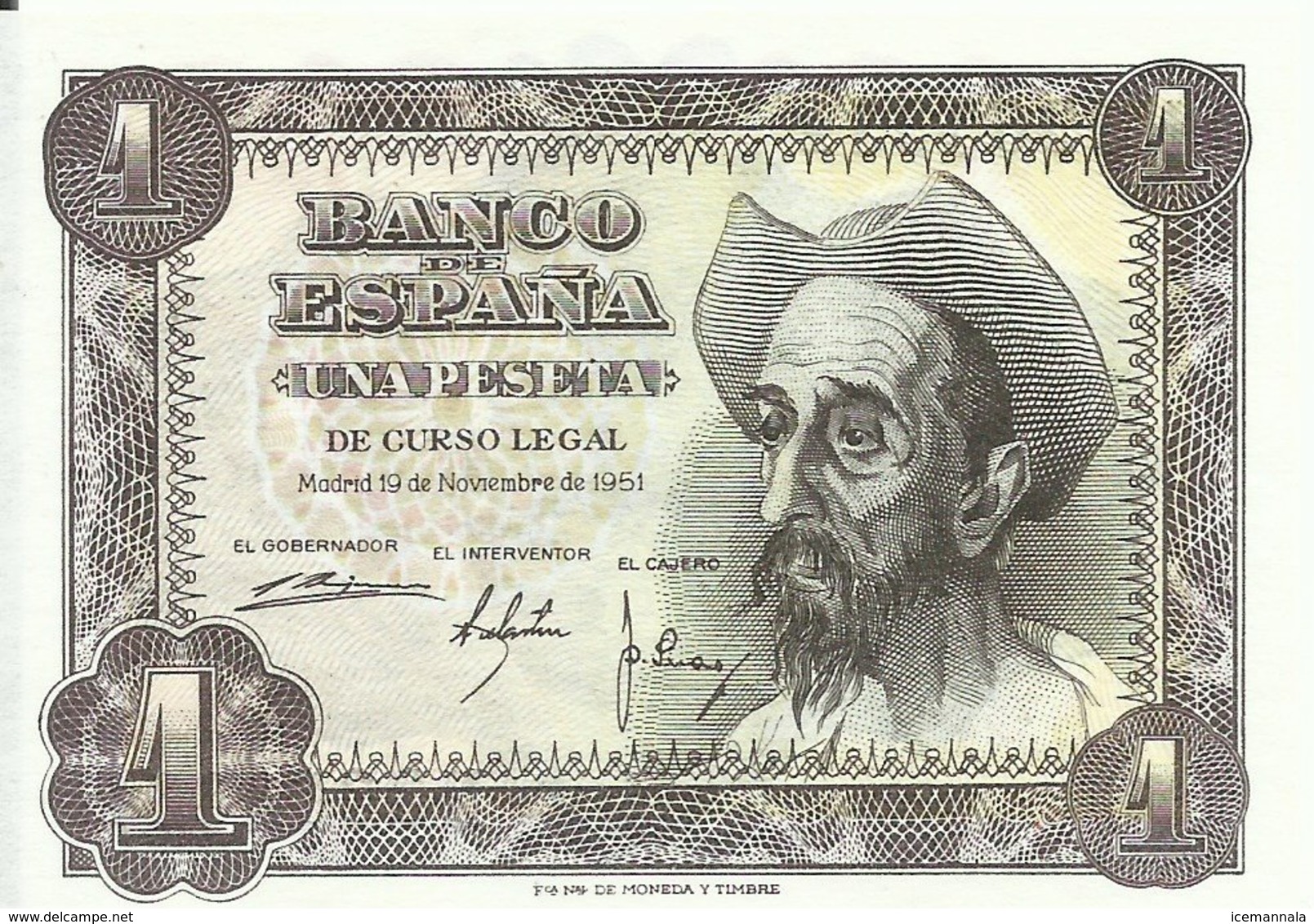 ESPAÑA, BILLETE   1 PESETA  19 DE NOVIEMBRE DE 1951   (SIN CIRCULAR) - 1-2 Peseten