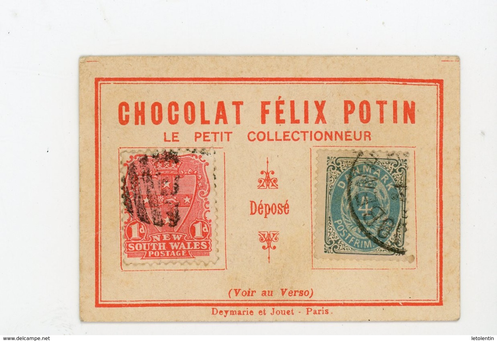 PETIT CARTON PUBLICITAIRE "LE PETIT COLLECTIONNEUR" DES CHOCOLAT FELIX POTIN AVEC 2 TIMBRES (A VOIR) - Autres & Non Classés