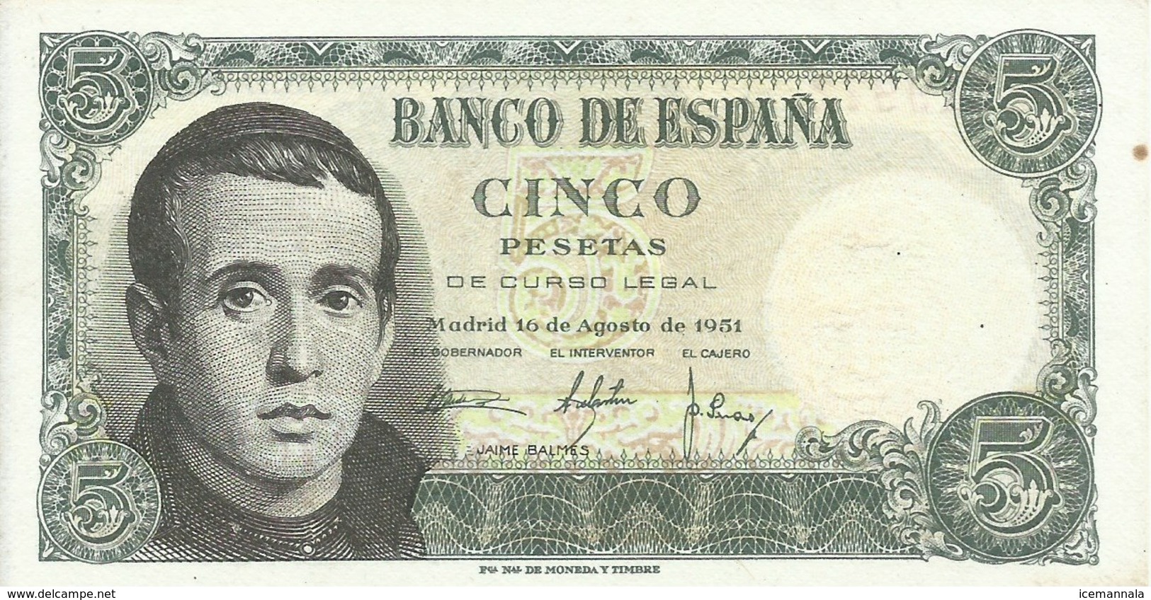 ESPAÑA, BILLETE   5  PESETAS  16 DE AGOSTO DE 1951   (SIN CIRCULAR) - 5 Pesetas