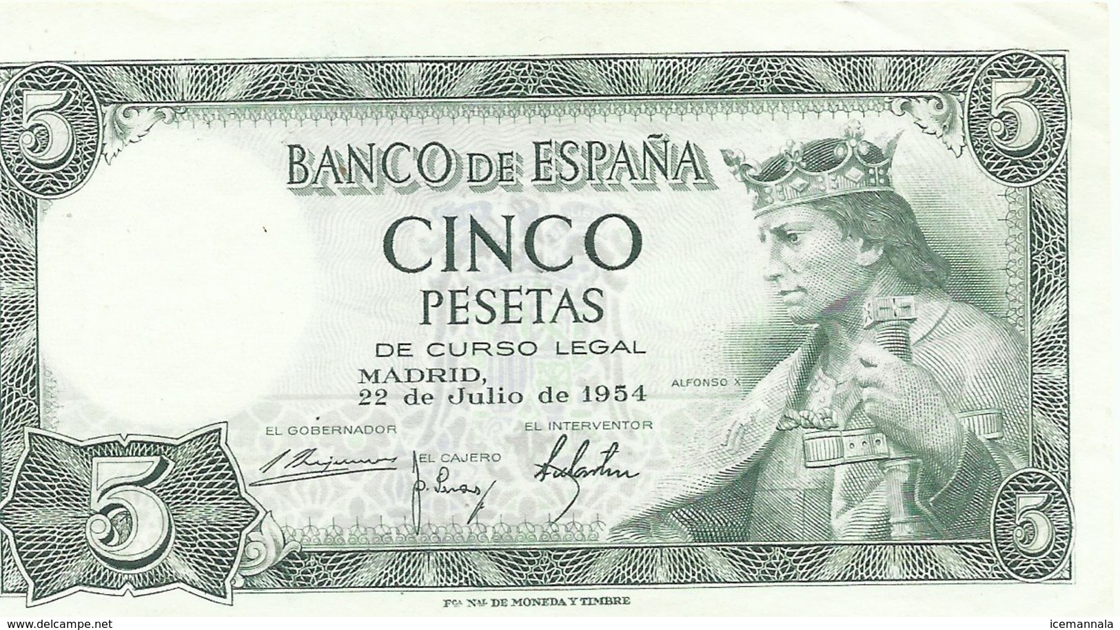 ESPAÑA, BILLETE   5  PESETAS   22 DE JULIO DE 1954    (SIN CIRCULAR) - 5 Pesetas