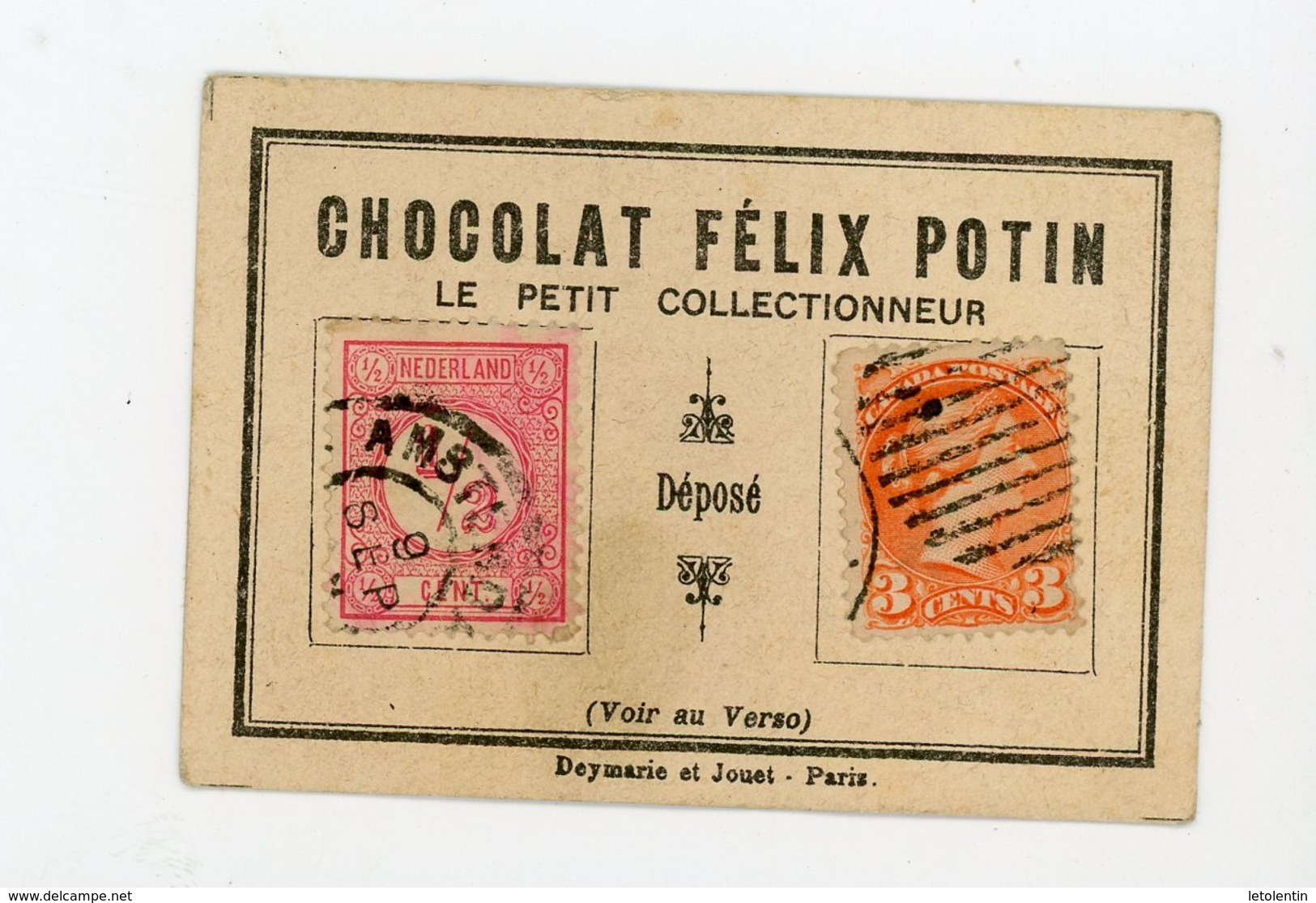 PETIT CARTON PUBLICITAIRE "LE PETIT COLLECTIONNEUR" DES CHOCOLATS FELIX POTIN AVEC 2 TIMBRES (A VOIR) - Autres & Non Classés