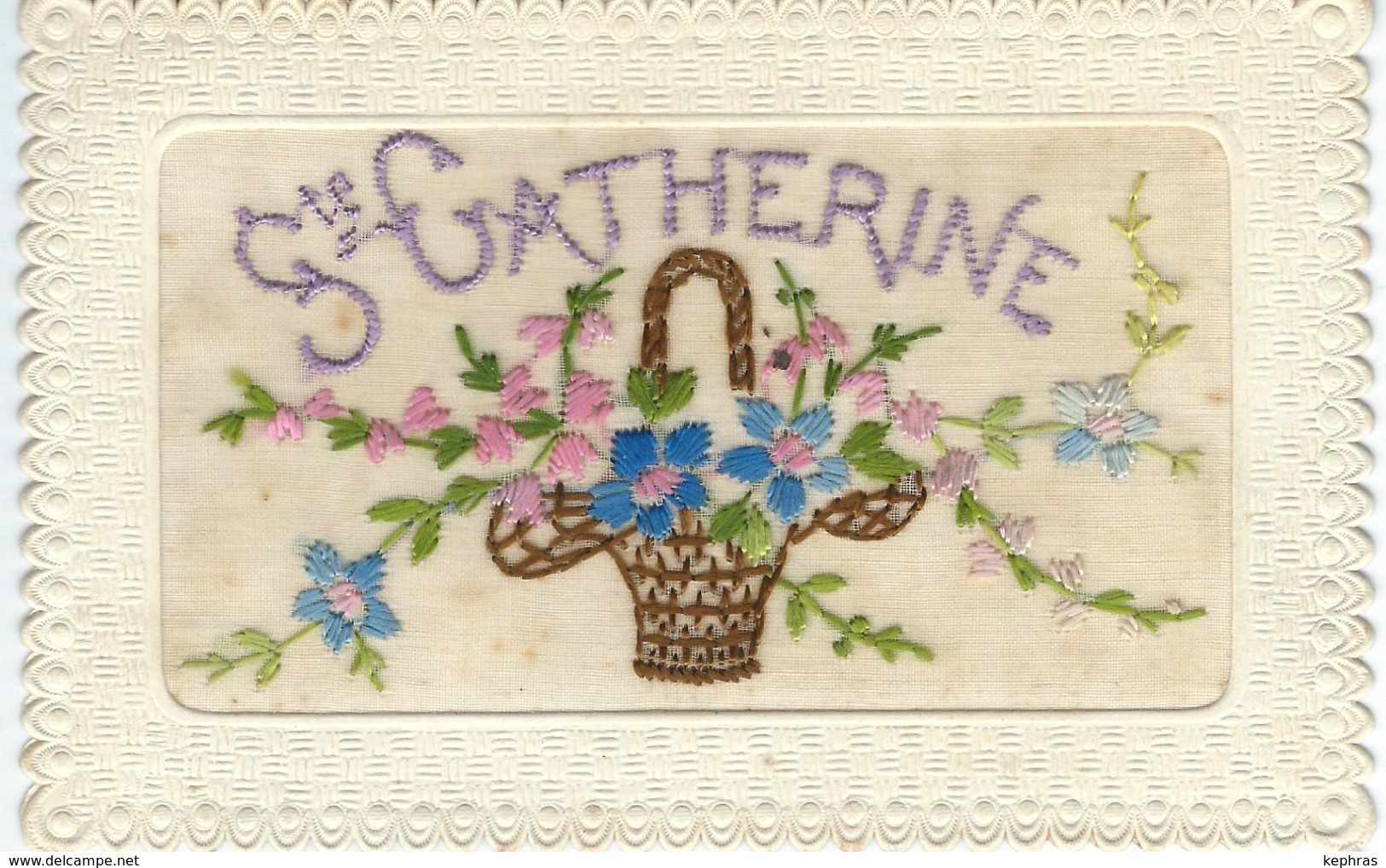 Vive Ste Catherine - CPA Brodée - Panier De Fleurs - Saint-Catherine's Day