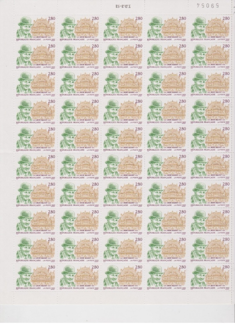 FRANCE 1 Feuille Compléte 50 T 2966 Vendu Sous Valeur Faciale - 1995 - André Maginot - Fogli Completi