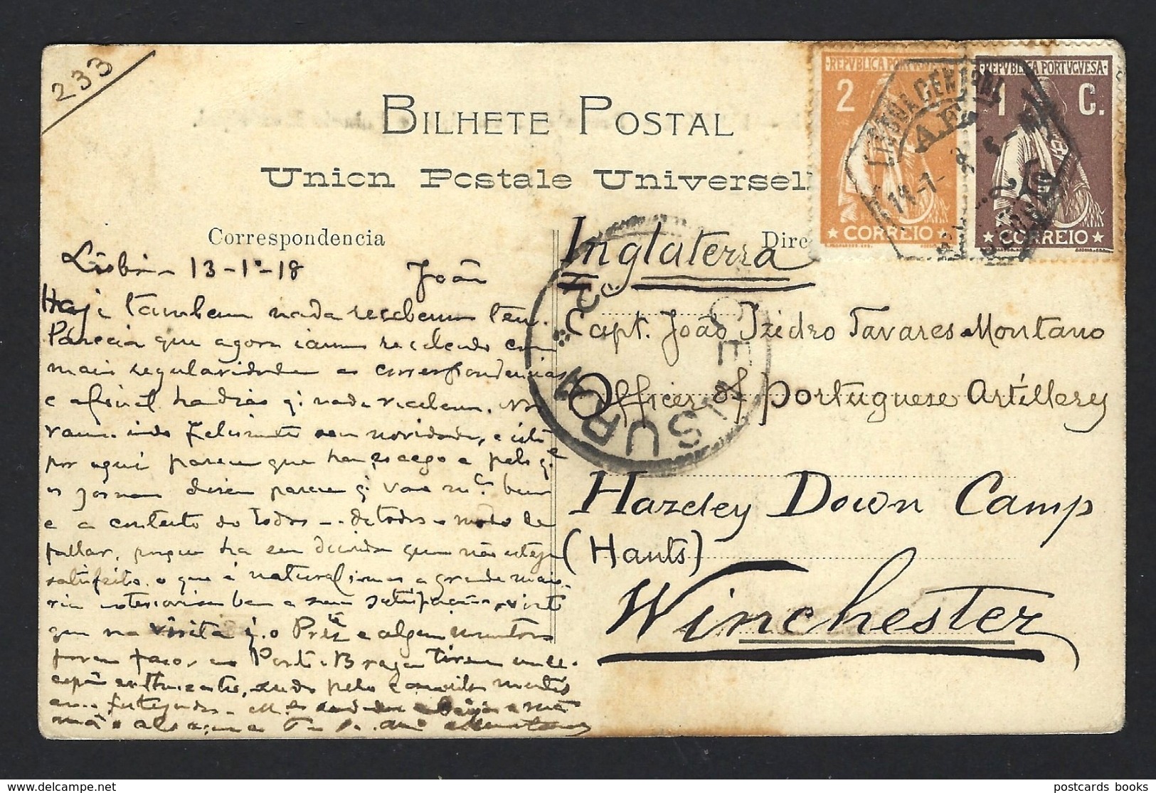 Postal Enviado De LISBOA Para Legação Portuguesa Em PORTMAN SQUARE Londres UK. WWI Ww1 War Military Mail 191~8 - Marcophilie