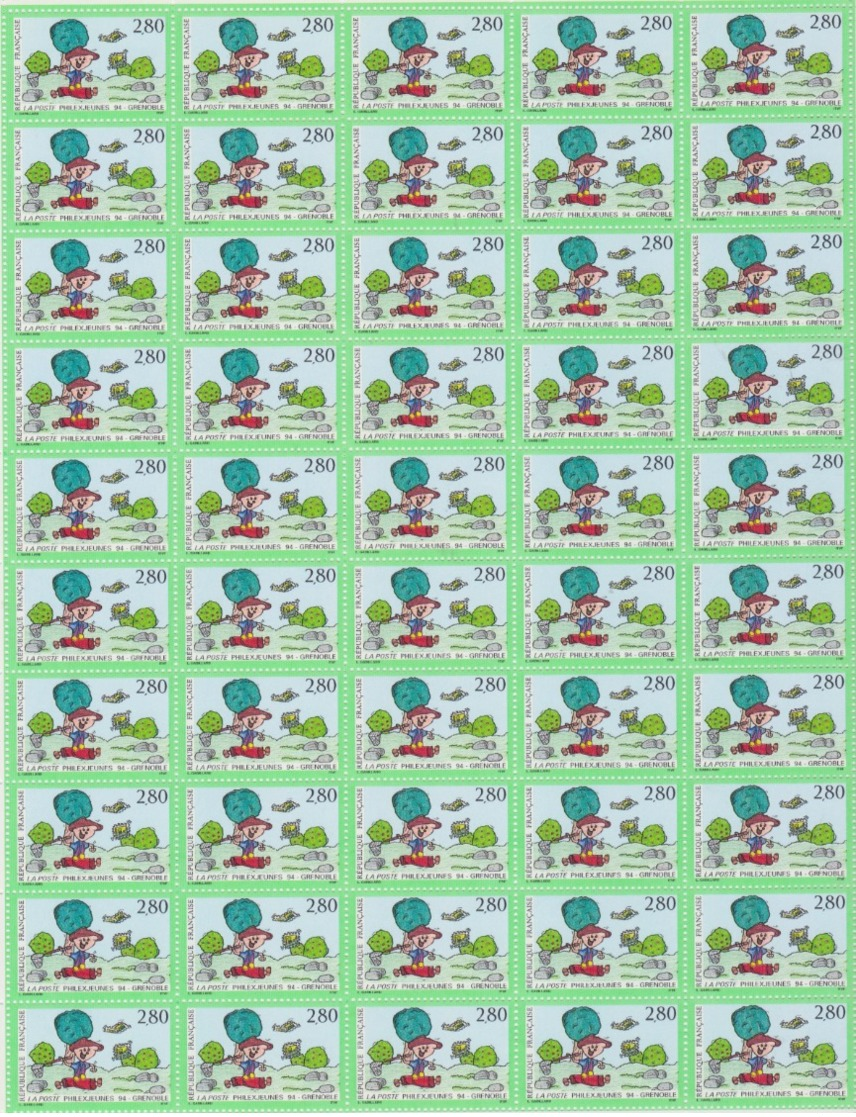 FRANCE 1 Feuille Compléte 50 T 2877 Vendu Sous Valeur Faciale - 1994 - Philexjeunes 94 Grenoble - Full Sheets