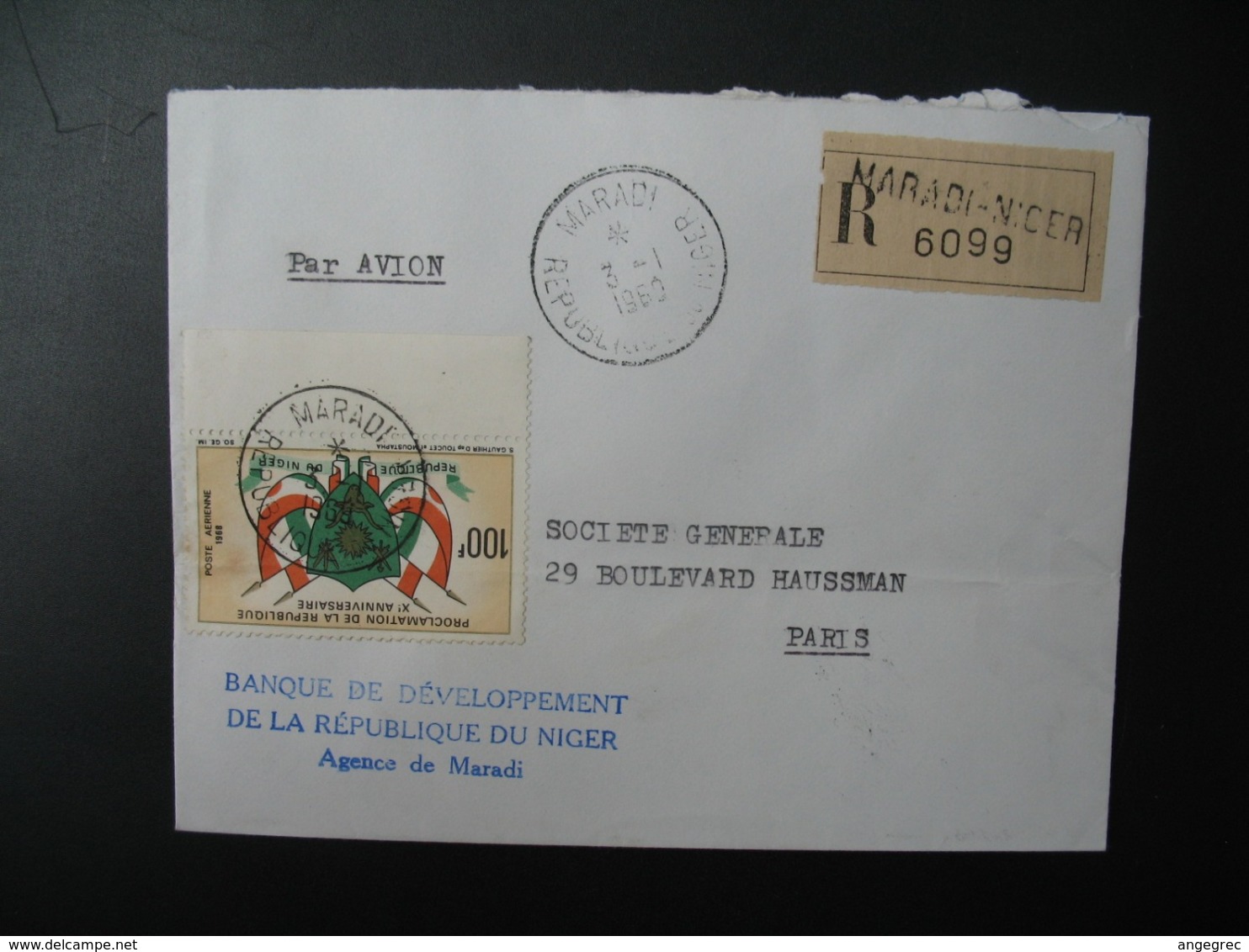 Niger   Lettre Recommandée N° 6099  - 1960  Agence Maradi   Pour La Sté Générale En France   Bd Haussmann   Paris - Niger (1960-...)