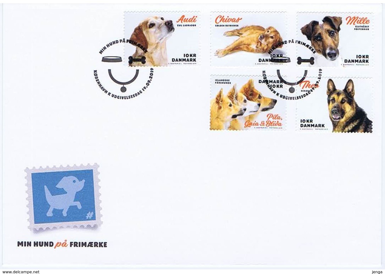 Denmark 2019;  Dogs; Set Of 5 On FDC. - FDC