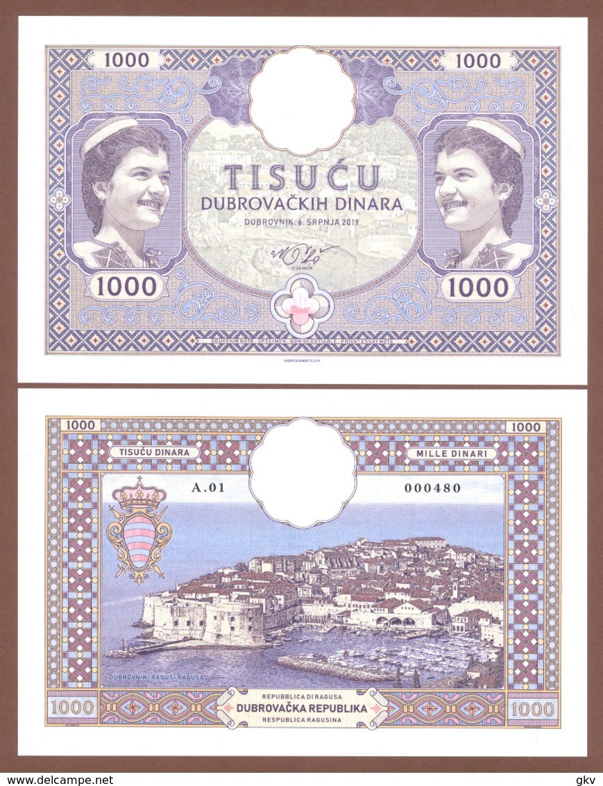 DUBROVAČKA REPUBLIKA 1000 Dinara 2019 UNC. Private Essay. Specimen. - Andere & Zonder Classificatie