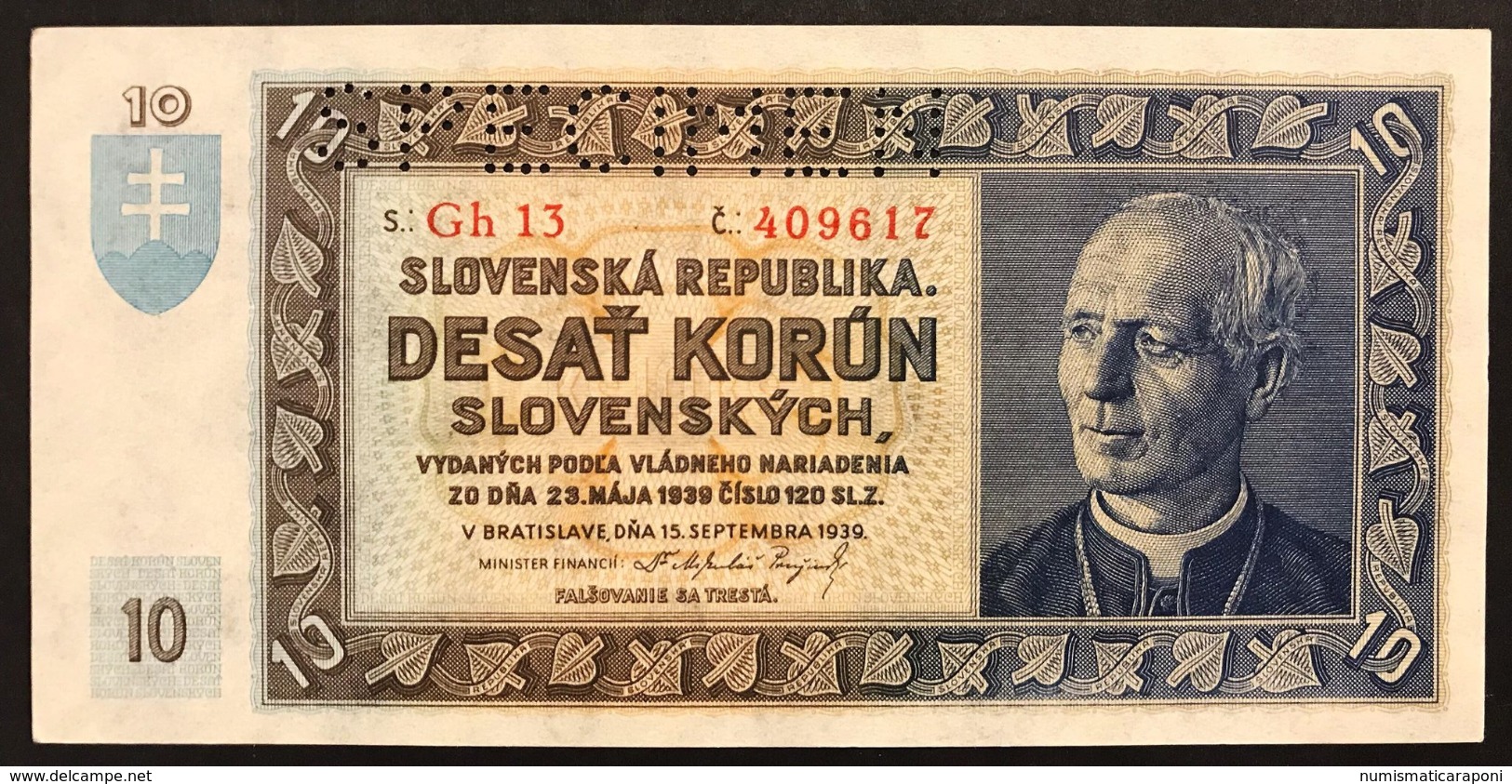 Slovacchia Slovakia 10 Korun 1939  P4s  Lotto 2560 - Slovacchia