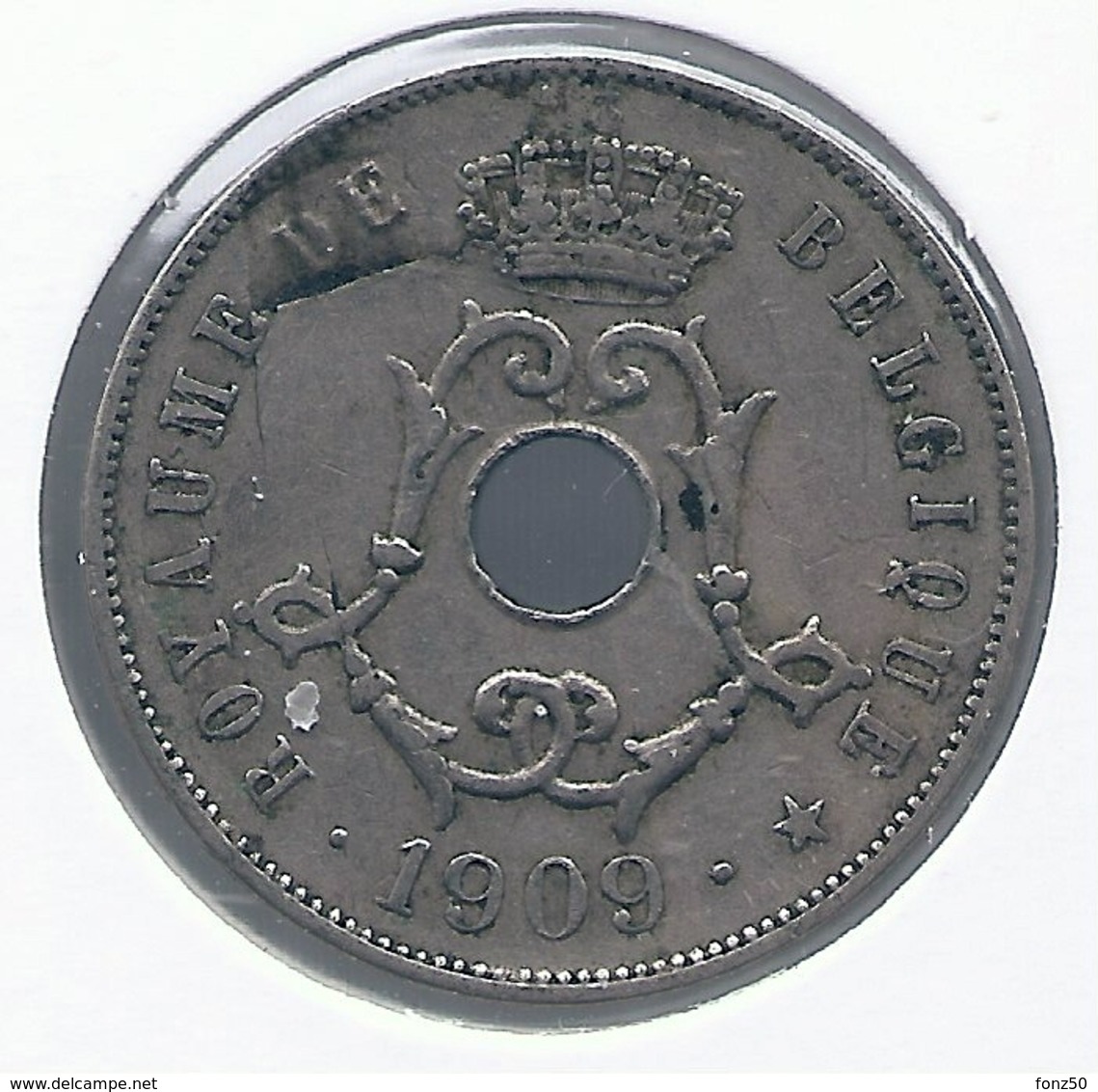 VARIA * LEOPOLD II  * 25 Cent 1909 Frans * Nr 9957 * SLAGFOUT - 25 Centimes