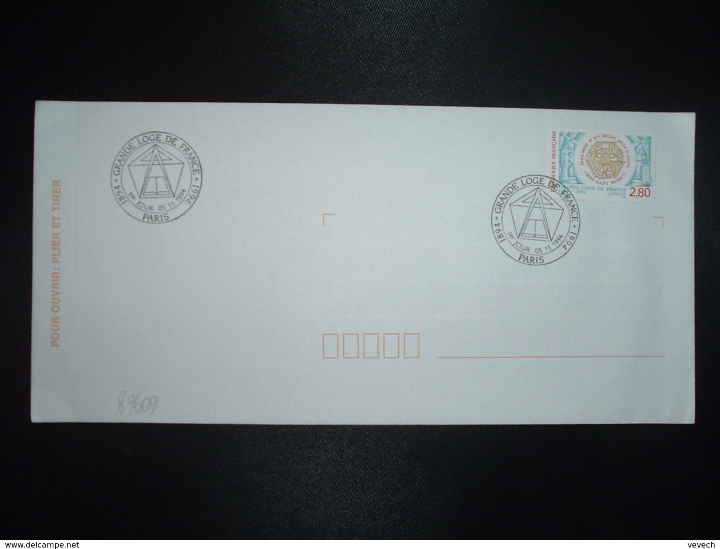 LETTRE TP GRANDE LOGE DE FRANCE 2,80 OBL. 1er JOUR 05 11 1994 PARIS - Freemasonry