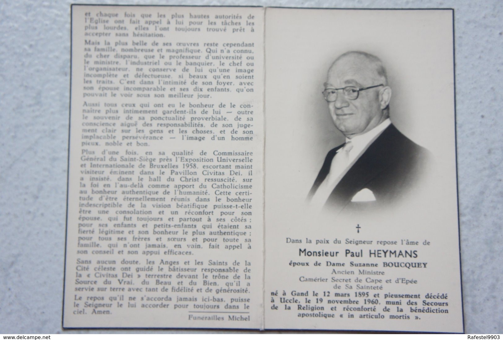 PAUL HEYMANS Ministre Des Affaires Economiques1938-40 GENT 1895 UCCLE UKKEL 1960 Secour Hiver 1940 Occupation Minister - Obituary Notices