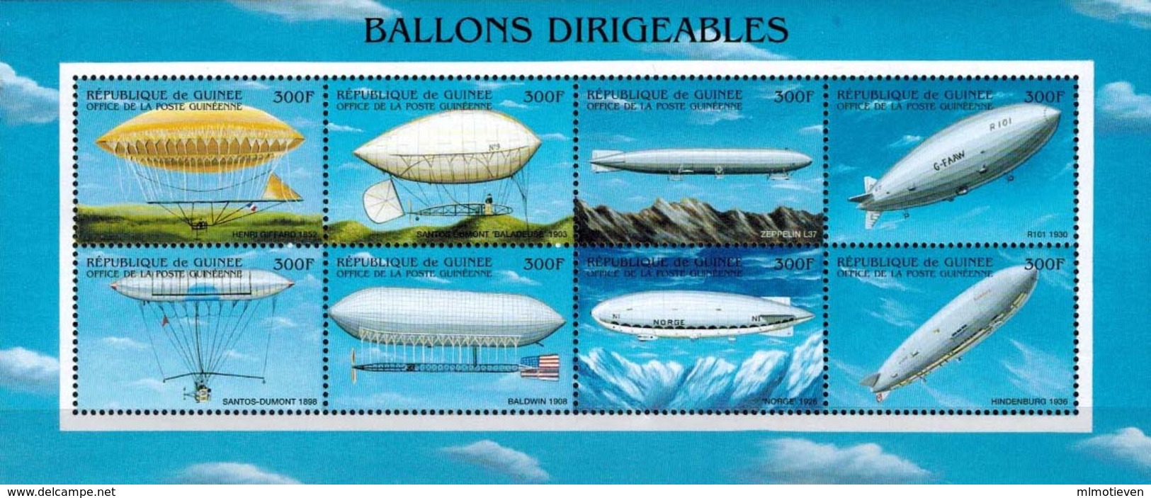 MVZ-BK26-599 MWW MINT PF/MNH ¤ GUINEE 8w In Serie ¤ BALLONS DIRIGEABLES - ZEPPELINS - Zeppelins