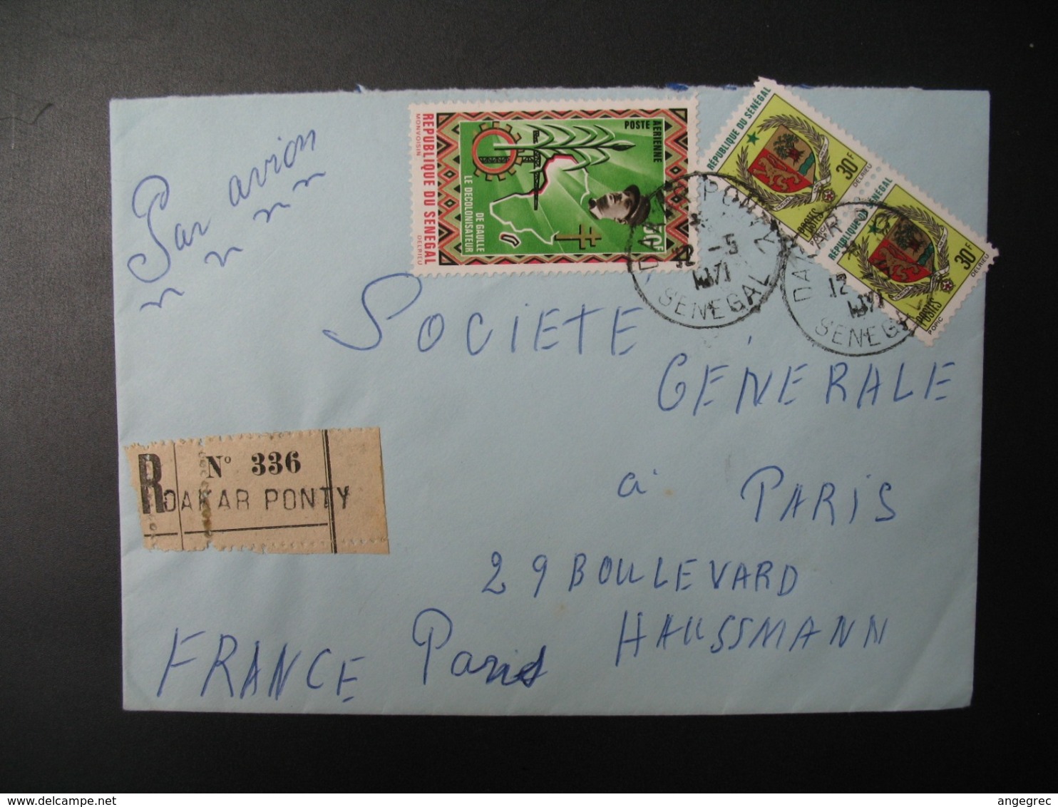 Sénégal  Lettre Recommandée N° 336 - 1971  Agence Dakar Ponty  Pour La Sté Générale En France   Bd Haussmann   Paris - Sénégal (1960-...)