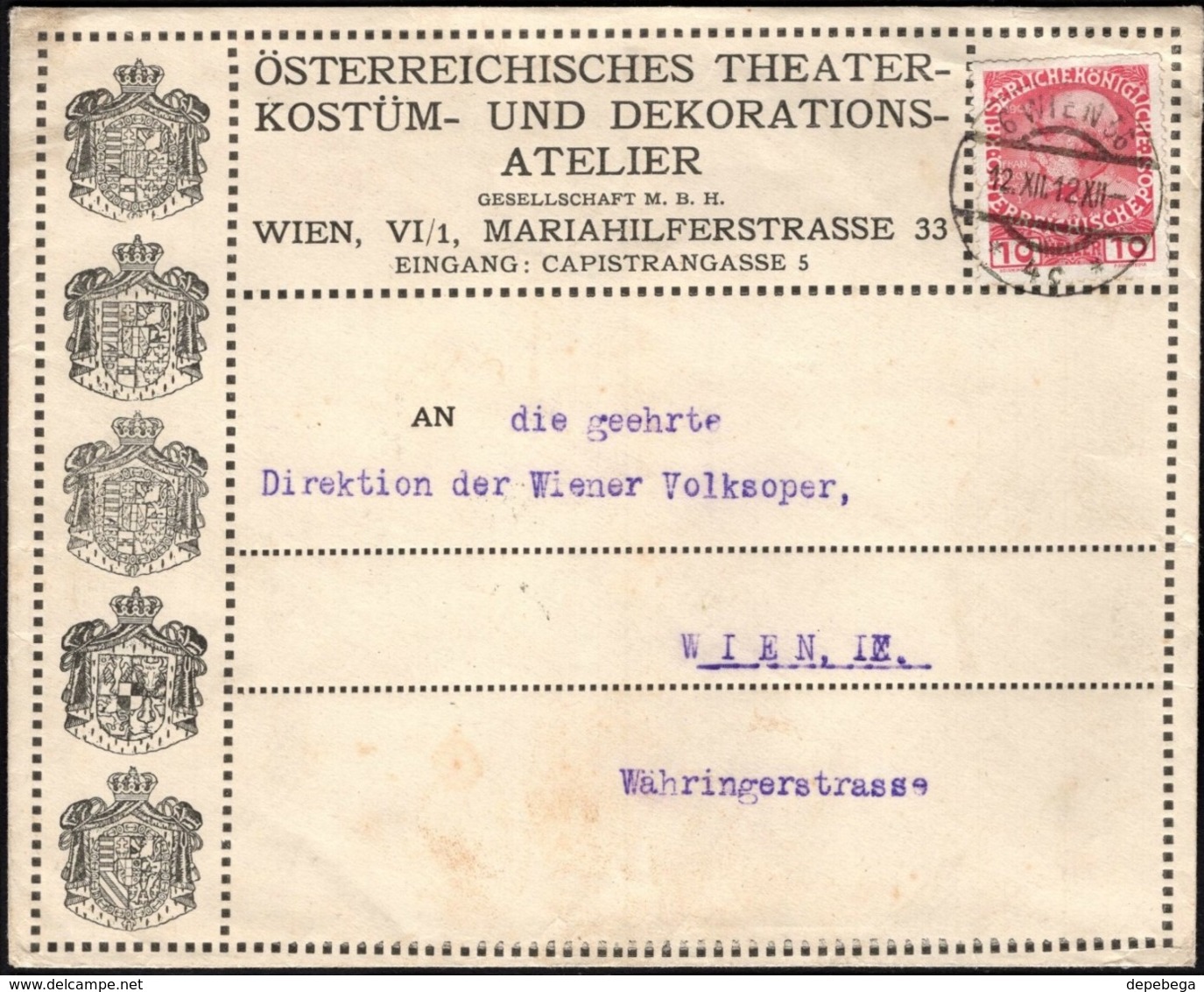 Austria - 'Österreichische Theater Kostüm Und Dekorations Atelier' Brief, WIEN 12.12.1912. - Briefe U. Dokumente