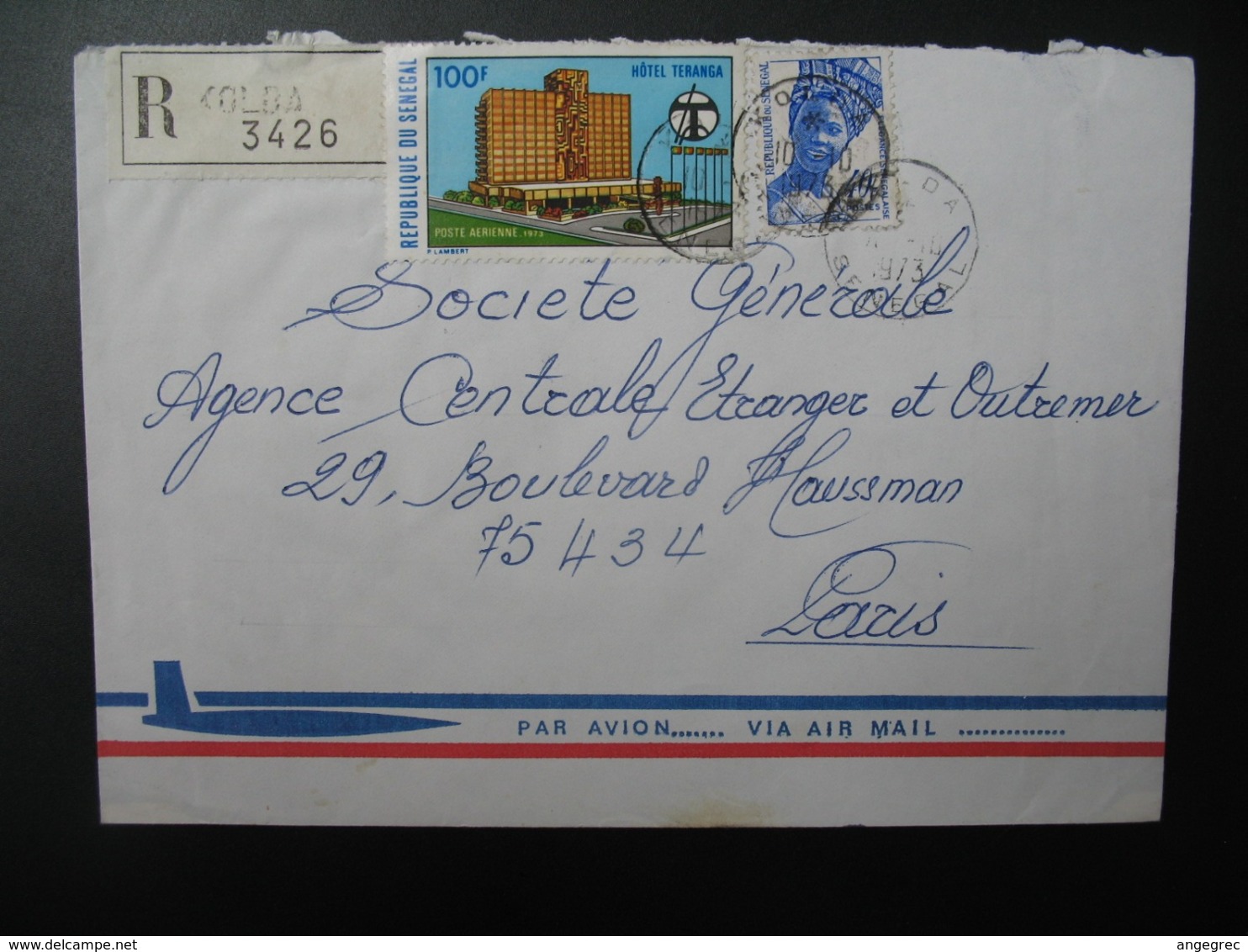 Sénégal  Lettre Recommandée N° 3426 - 1973  Agence Kolda  Pour La Sté Générale En France   Bd Haussmann   Paris - Sénégal (1960-...)