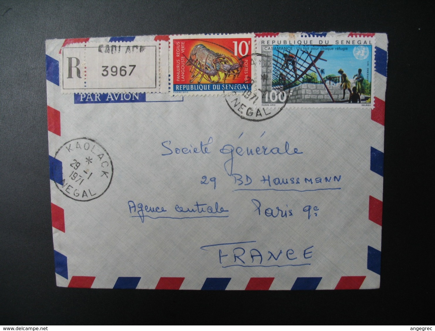 Sénégal  Lettre Recommandée N° 3967 - 1971  Agence Kaolack  Pour La Sté Générale En France   Bd Haussmann   Paris - Sénégal (1960-...)
