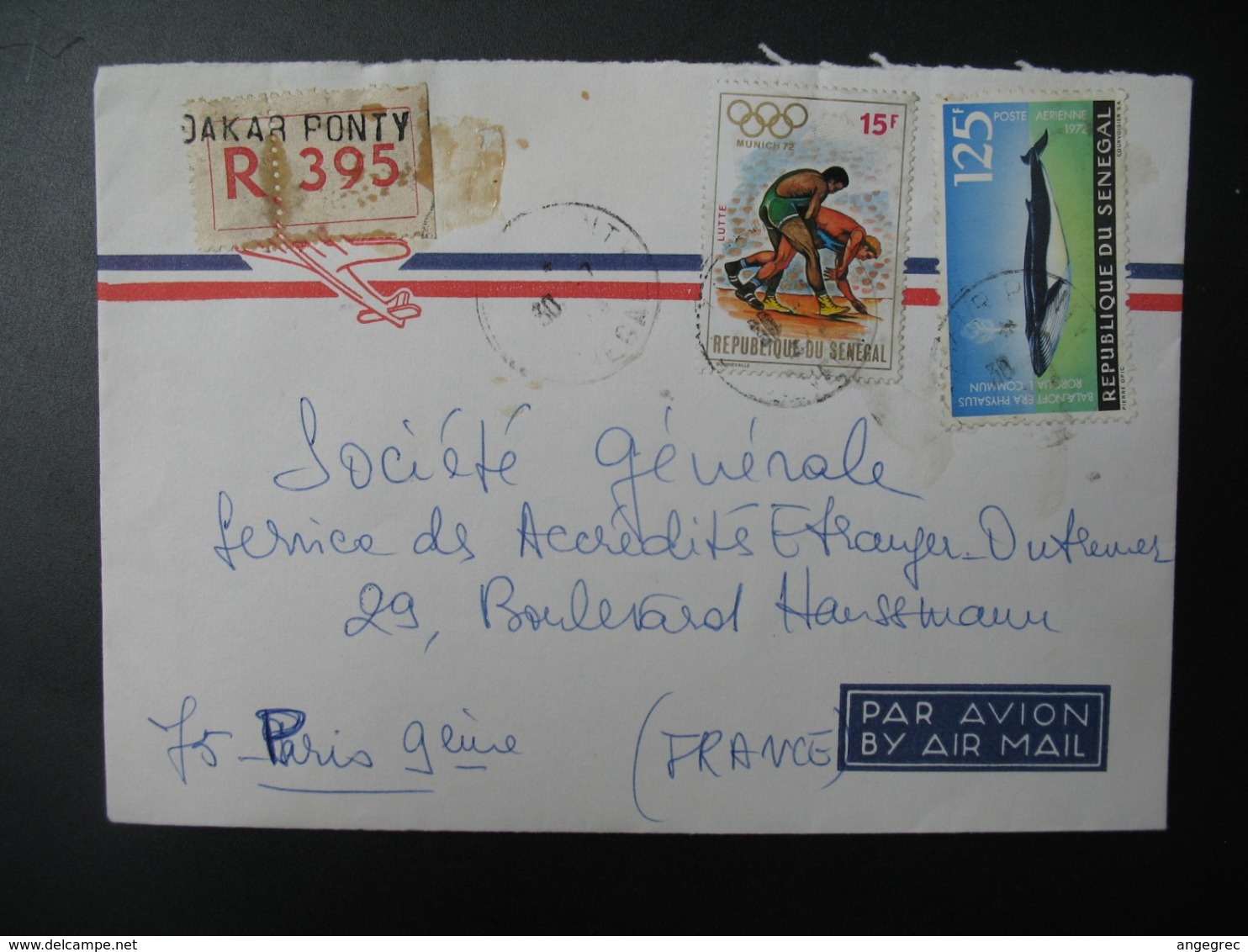 Sénégal  Lettre Recommandée N° 395   Agence Dakar Ponti   Pour La Sté Générale En France   Bd Haussmann   Paris - Sénégal (1960-...)