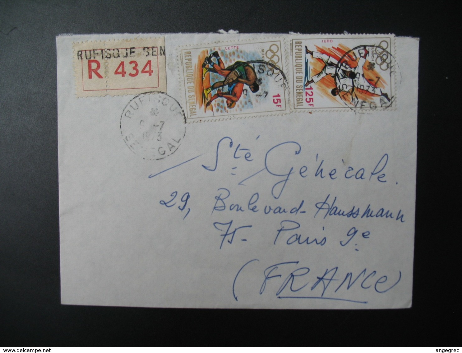 Sénégal  Lettre Recommandée N° 434  -  1973   Agence Rufisque    Pour La Sté Générale En France   Bd Haussmann   Paris - Sénégal (1960-...)