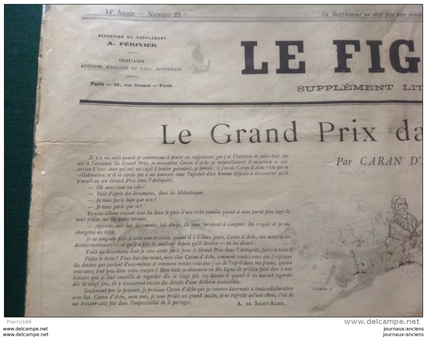 1888 LE FIGARO Supplément Littéraire N° 23 CARAN D'ACHE " Le Grand Prix Dans L'antiquité " - 1850 - 1899