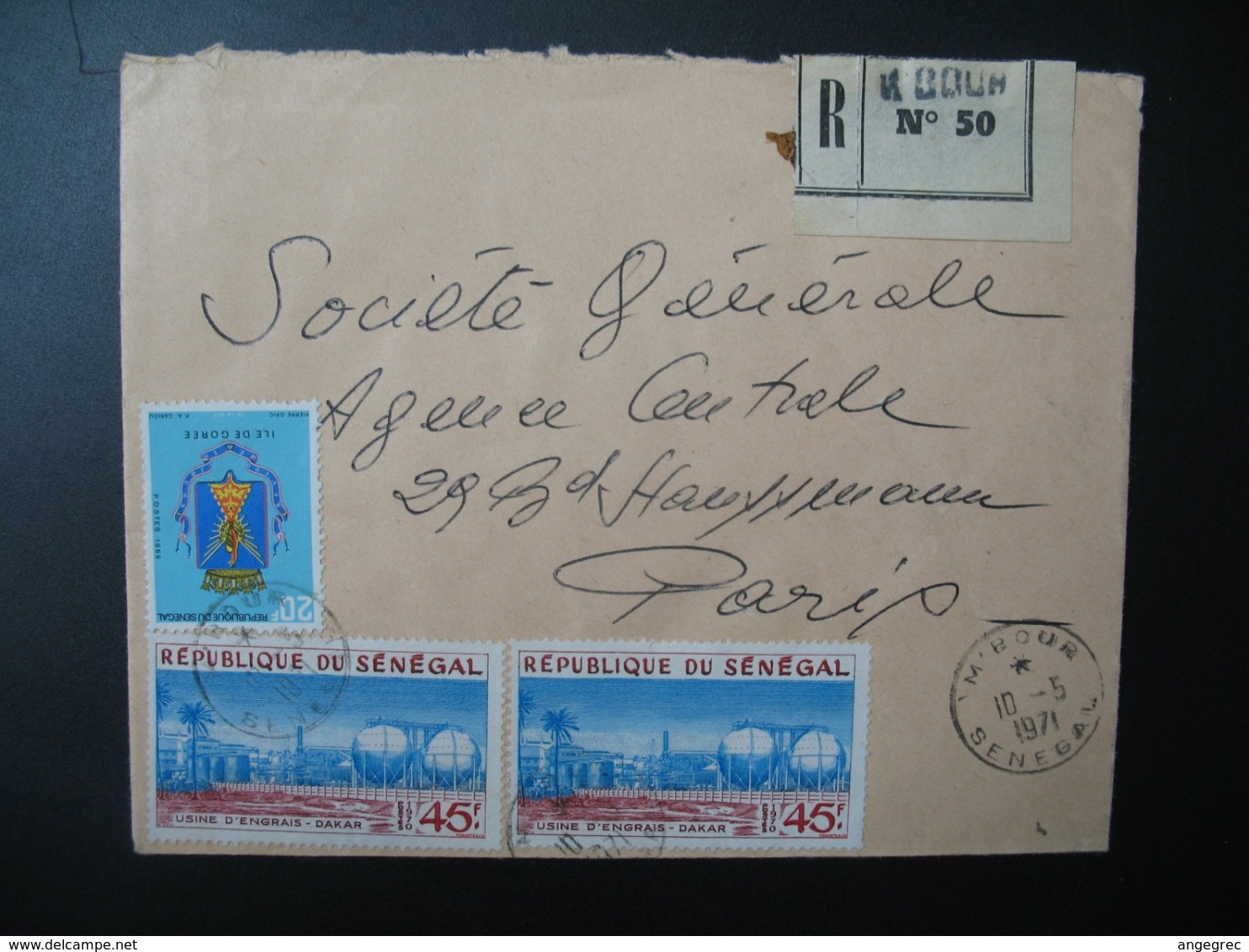 Sénégal  Lettre Recommandée N° 50 -  1971    Agence M'Bour    Pour La Sté Générale En France   Bd Haussmann   Paris - Sénégal (1960-...)