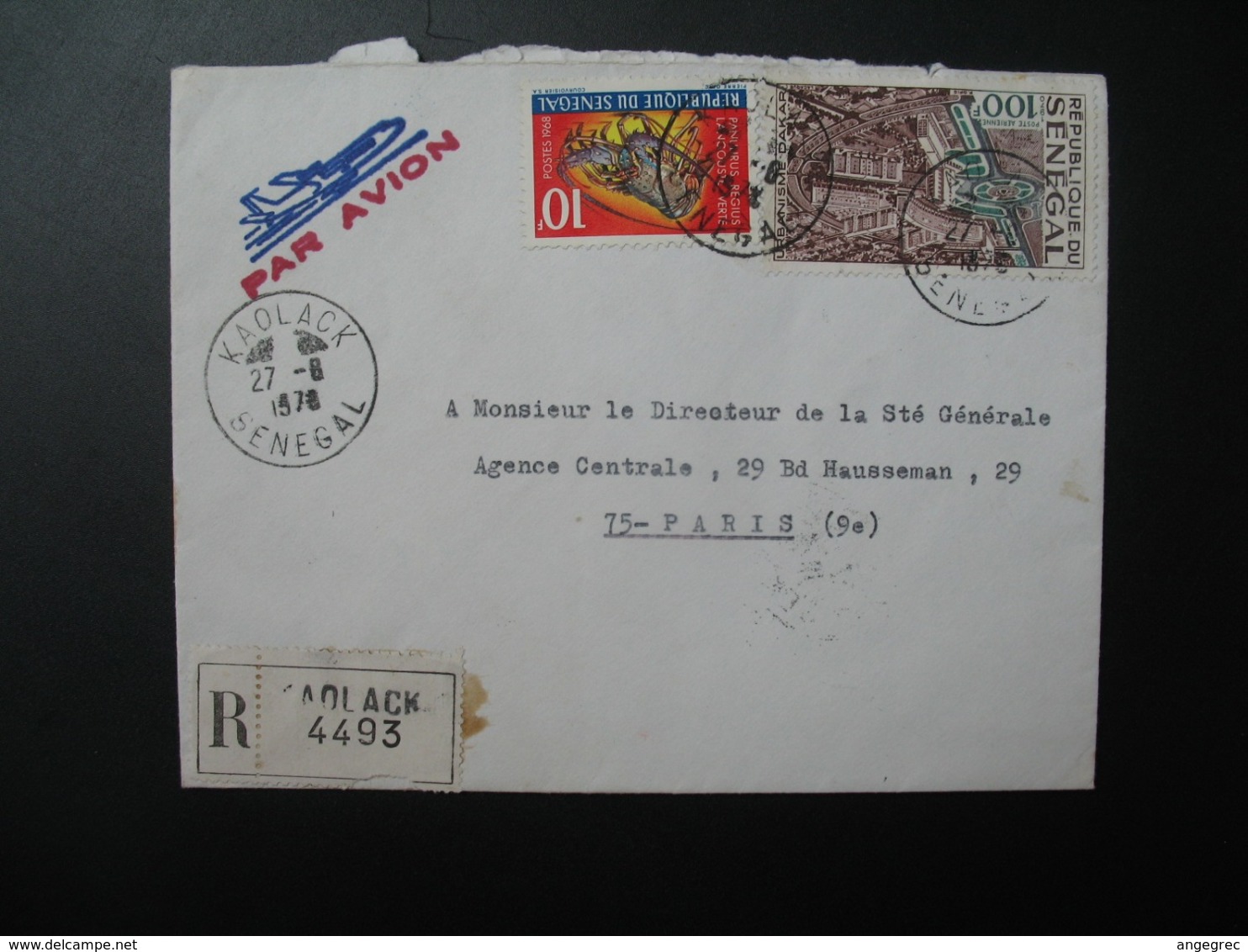 Sénégal  Lettre Recommandée N° 4493 -  1978    Agence Kaolack   Pour La Sté Générale En France   Bd Haussmann   Paris - Sénégal (1960-...)