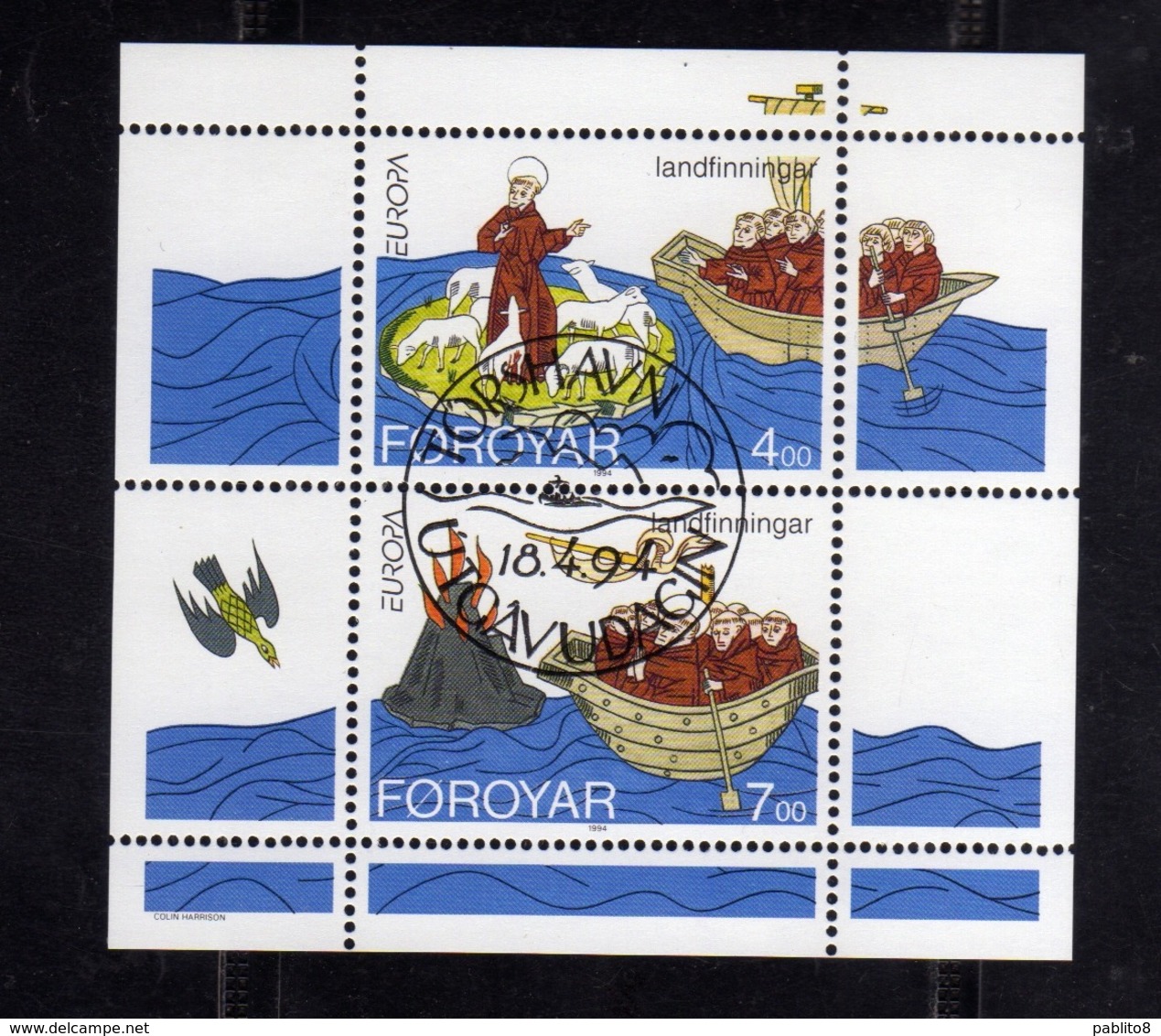 FAEROER FAROE ISLANDS Féroé Faroer Føroyar 1994 EUROPA CEPT DISCOVERIES BLOCK SHEET BLOCCO FIRST DAY CANCEL FDC - Isole Faroer