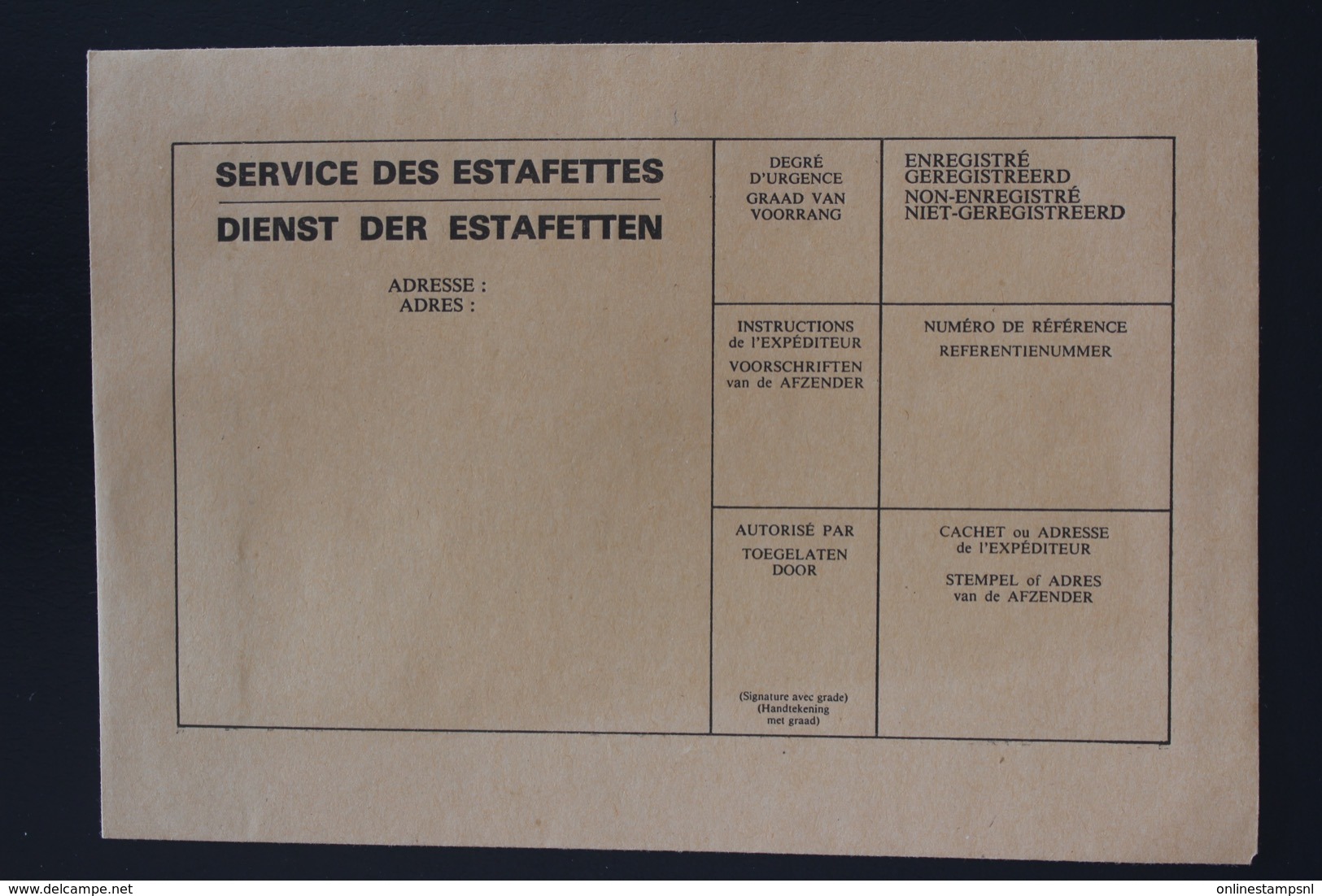 Belgium Dienst Der Estafetten Service Des Estafettes  Cover Unused - Varianten & Curiosa