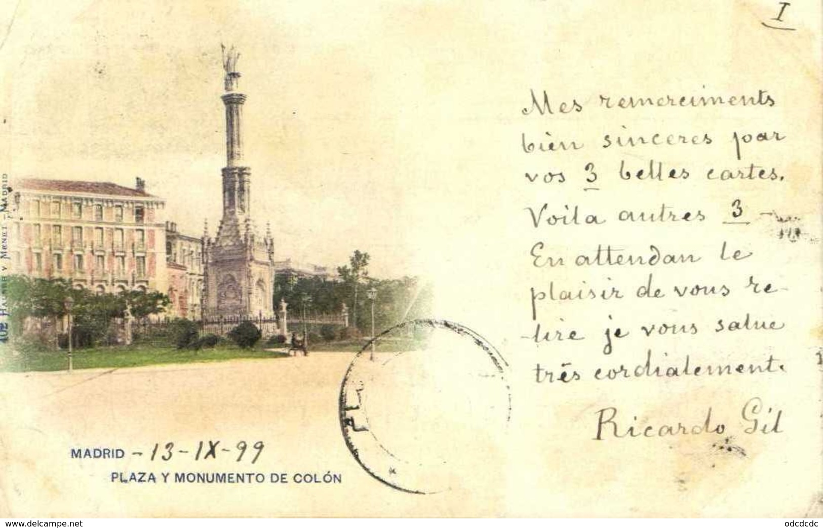 Madrid PLAZA Y MONUMENTO DE COLON  ( Precurseur 1899)   RV   Beaux Timbres5 Centimos X2 Vers Damas Syrie Turquie D'Asie - Madrid