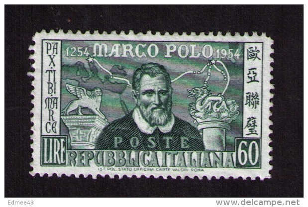 Timbre Neuf Italie, Marco Polo, 60 Lire, 1954 - Explorateurs