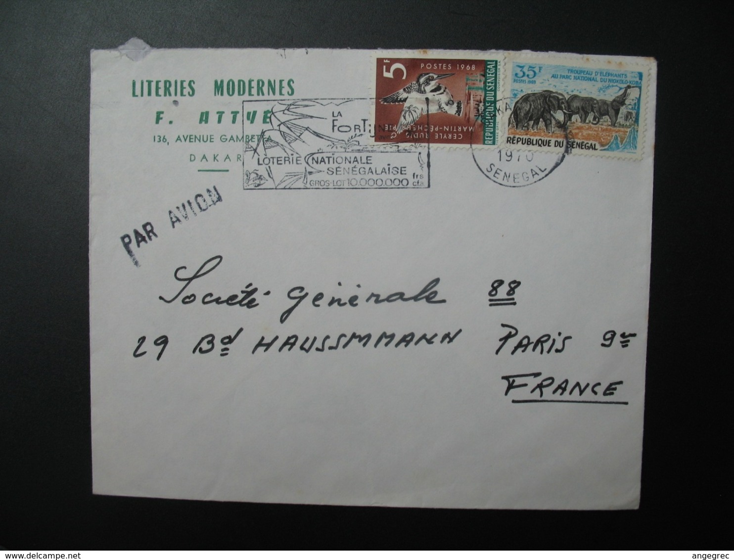 Lettre à Entête Literies Modernes F. Attyé  Sénégal Dakar  1970    Pour La Sté Générale En  France Paris - Sénégal (1960-...)