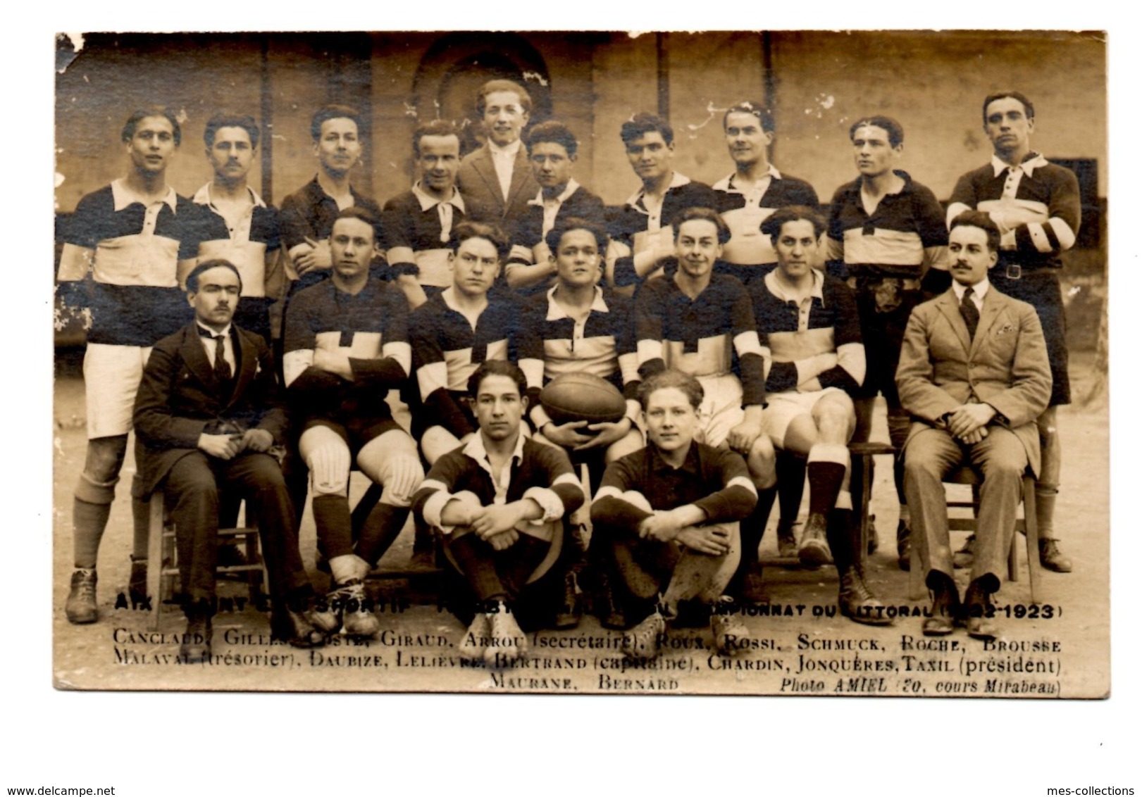 Aix En Provence Saint Eloi Sportif Equipe Rugby 1922 1923  Tirage Carte Photo Amiel - Aix En Provence