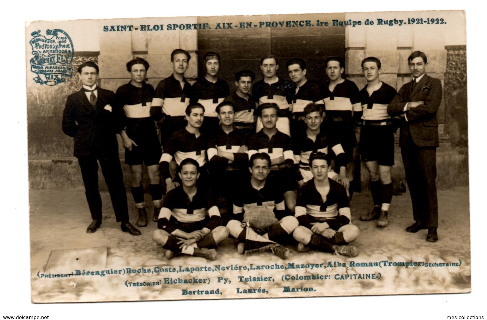 Aix En Provence Saint Eloi Sportif Equipe Rugby 1921 1922 Tirage Carte Photo Ely - Aix En Provence