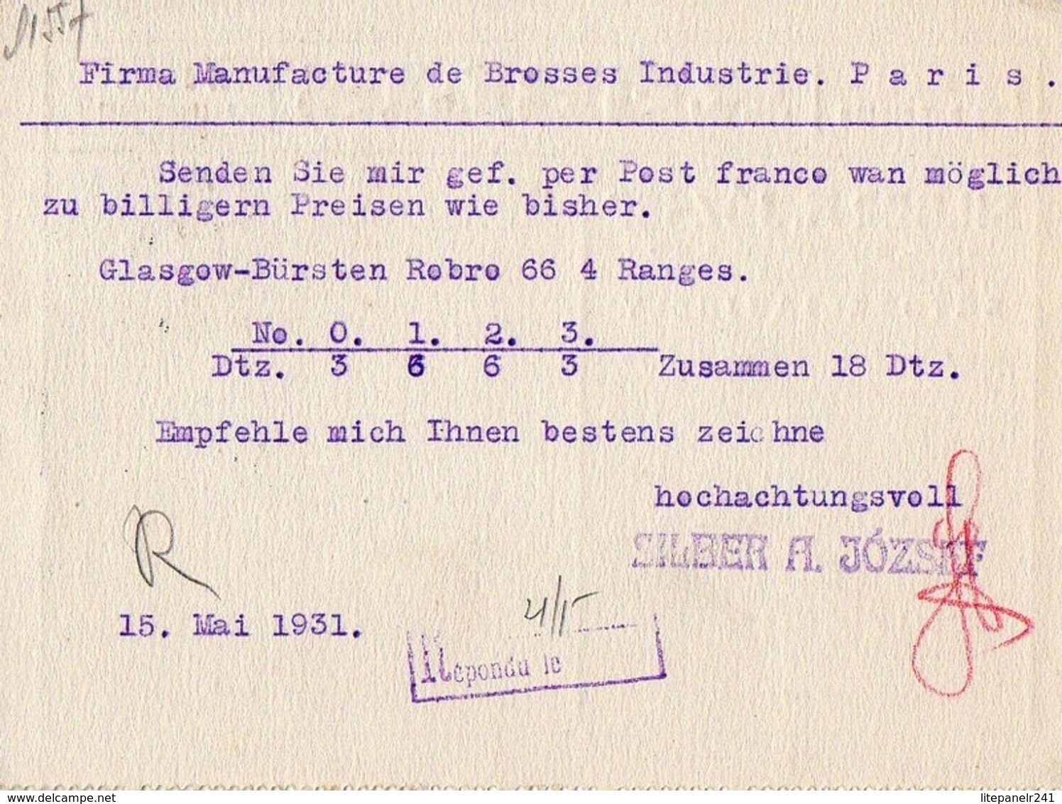 A002 Carte Lettre De Silber A. Jozsef Du 15-05-1931 (date De La Flamme) Postée  à  Sátoraljaújhely En Hongrie - Collezioni