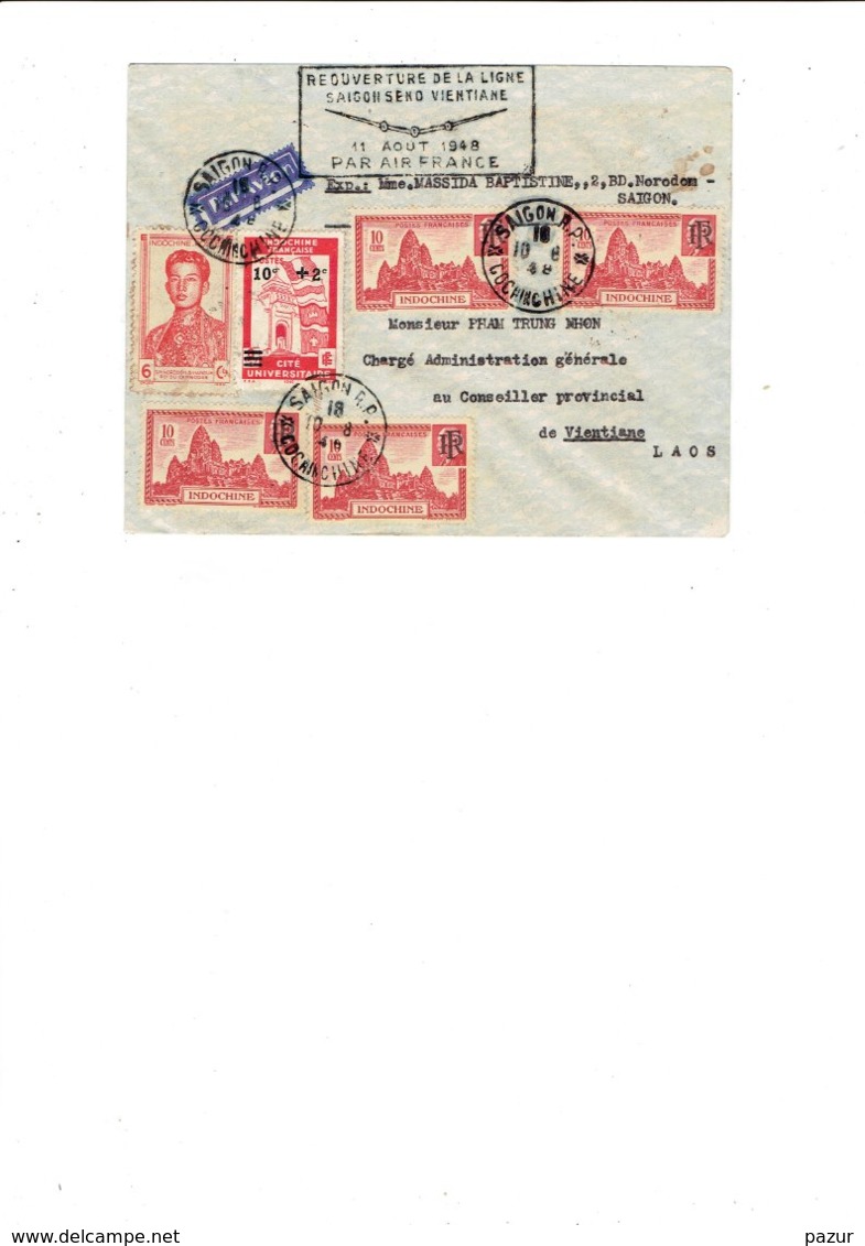 TP - MARCOPHILIE - COCHINCHINE 1948 - 2 ENVELOPPES REOUVERTURE DE LA LIGNE SAIGON  VIENTIANE - Storia Postale