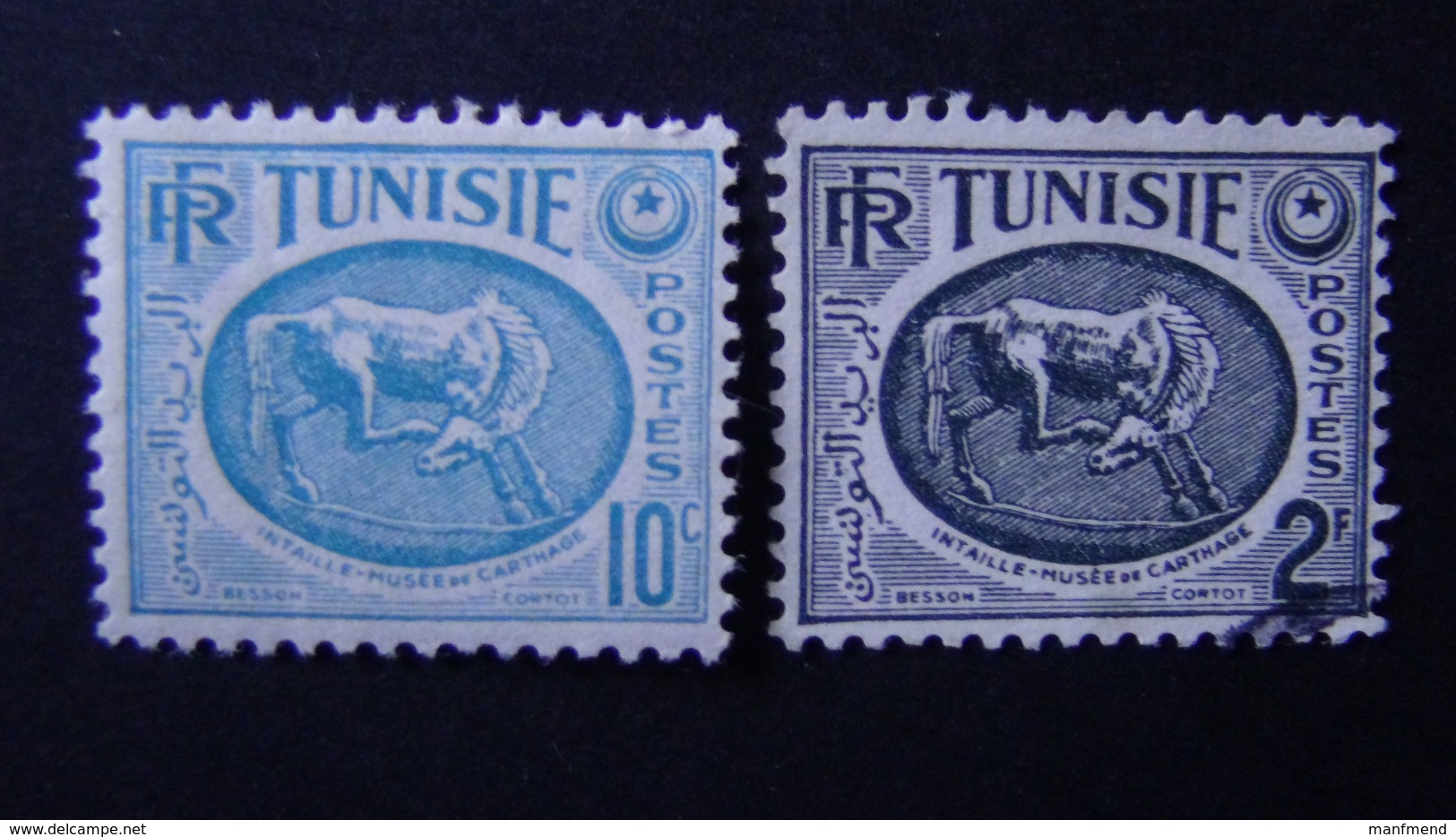 Tunisia - 1951 - Mi:TN 368, Sn:TN 213, Yt:TN 337A**MNH + Mi:TN 371, Sn:TN 216, Yt:TN 340 O - Look Scan - Ungebraucht