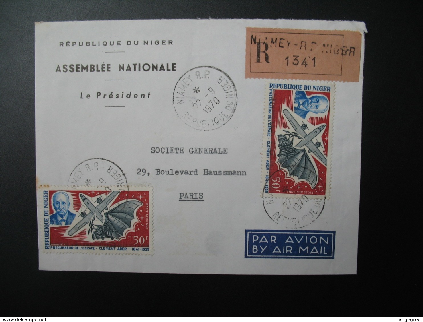 Lettre R 1341  à Entête République Du Niger Assemblée Nationale Le Président 1970 Niamey  Pour La Sté Générale En France - Niger (1960-...)