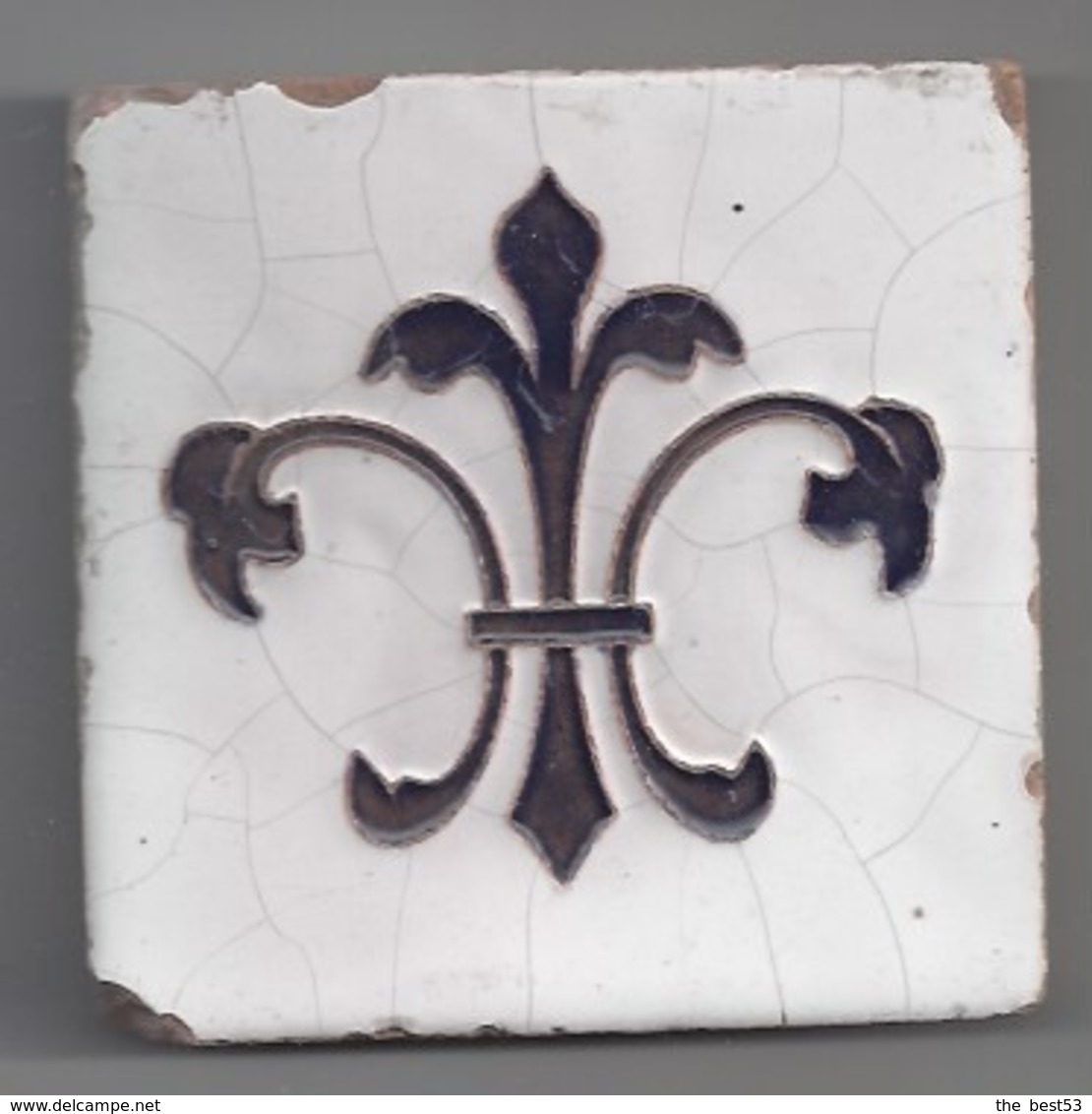 Carreau De Faience  Fleur De Lys  -  L. Brocard à Paris  -  Fin XIX Eme   - 11 X 11  Cm épaisseur 1.50 Cm - Autres & Non Classés