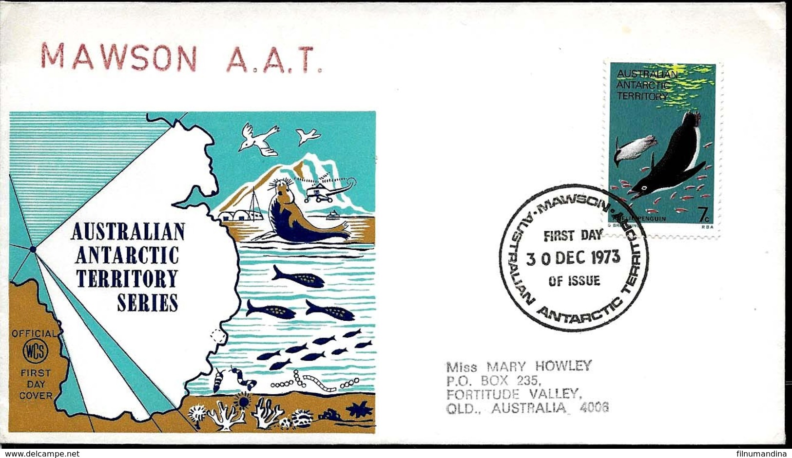 AANT-254 ANTARCTICA 1973 AUSTRALIA AAT MAWSON STATION FAUNA FDC - FDC