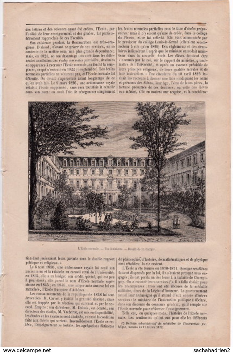 75. PARIS. L'Ecole Normale Supérieure. Vue Extérieure & Vue Intérieure. 1873 - Non Classés