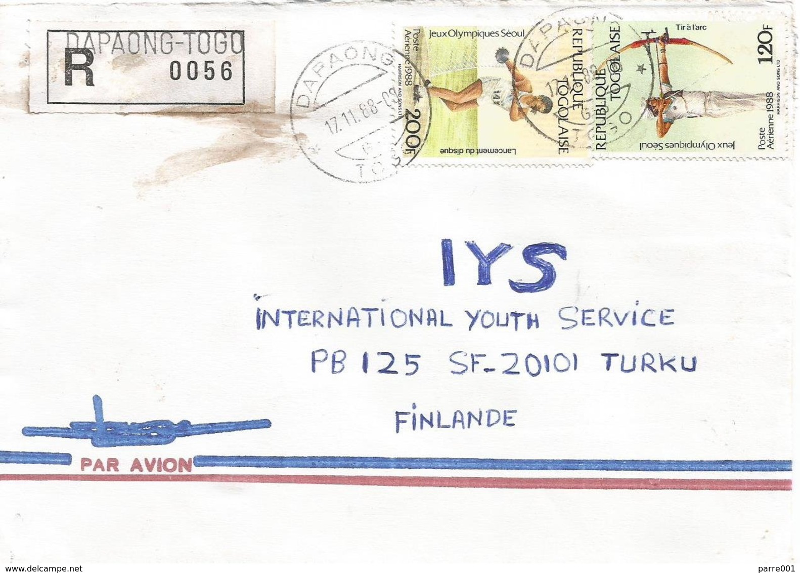 Togo 1988 Dapaong G-3 Disc Bow Registered Cover - Togo (1960-...)