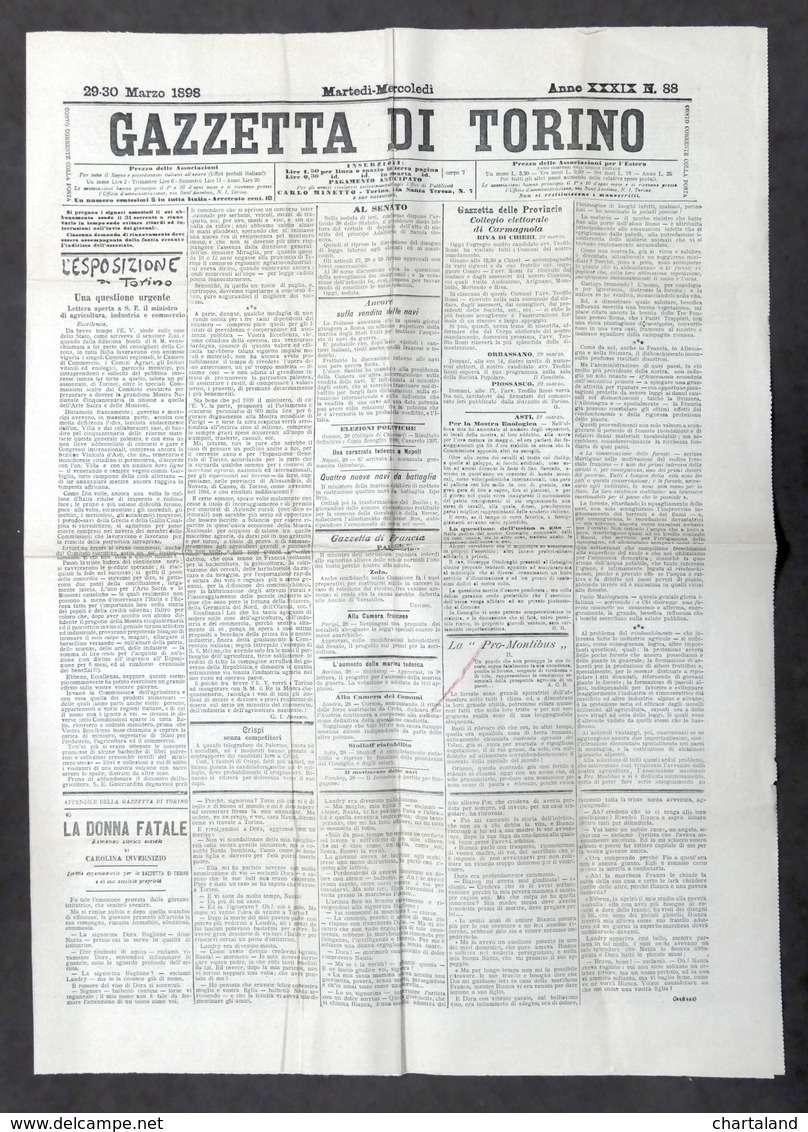 Giornale - Gazzetta Di Torino - N. 88 - 29 - 30 Marzo 1898 - Non Classés