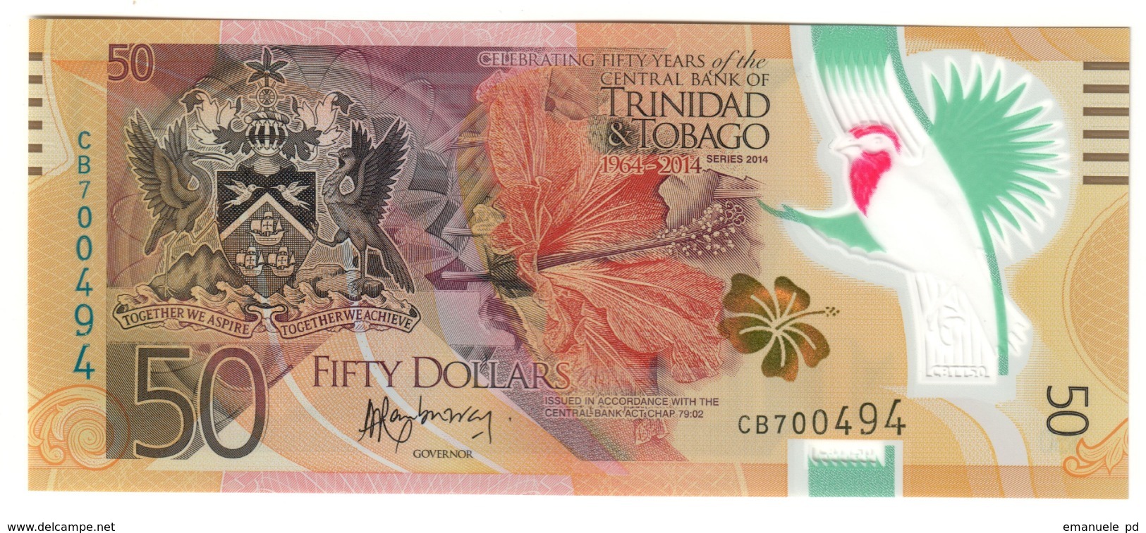 Trinidad & Tobago 50 Dollars 2014 Commemorative UNC .PL. - Trinidad En Tobago